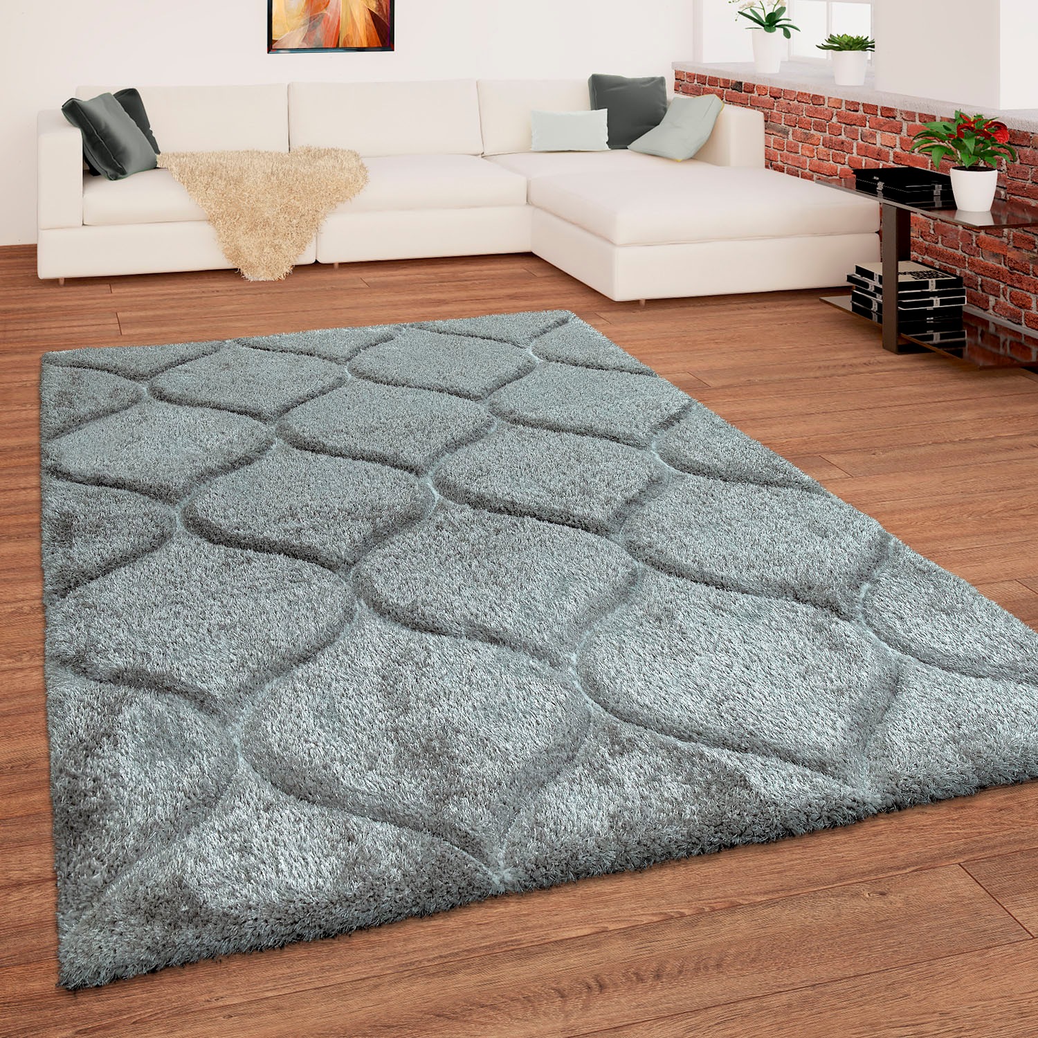 Paco Home Hochflor-Teppich »Palma 333«, rechteckig, 44 mm Höhe, Hochflor-Shaggy, Ornamente, Effektgarn für leichten Glanz, 3D-Design