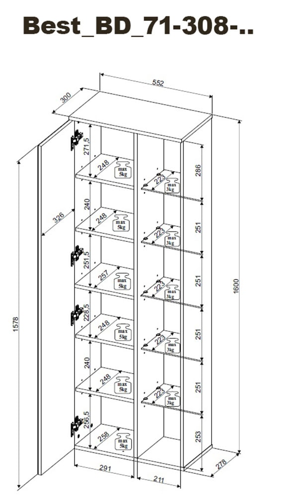 BASIC by Balculina Hochschrank »Best Hochschrank, Badezimmerschrank BxHxT 55x160x30 cm« 1 Stk. tlg. Breite 55 cm, LED-Beleuchtung, Softclose