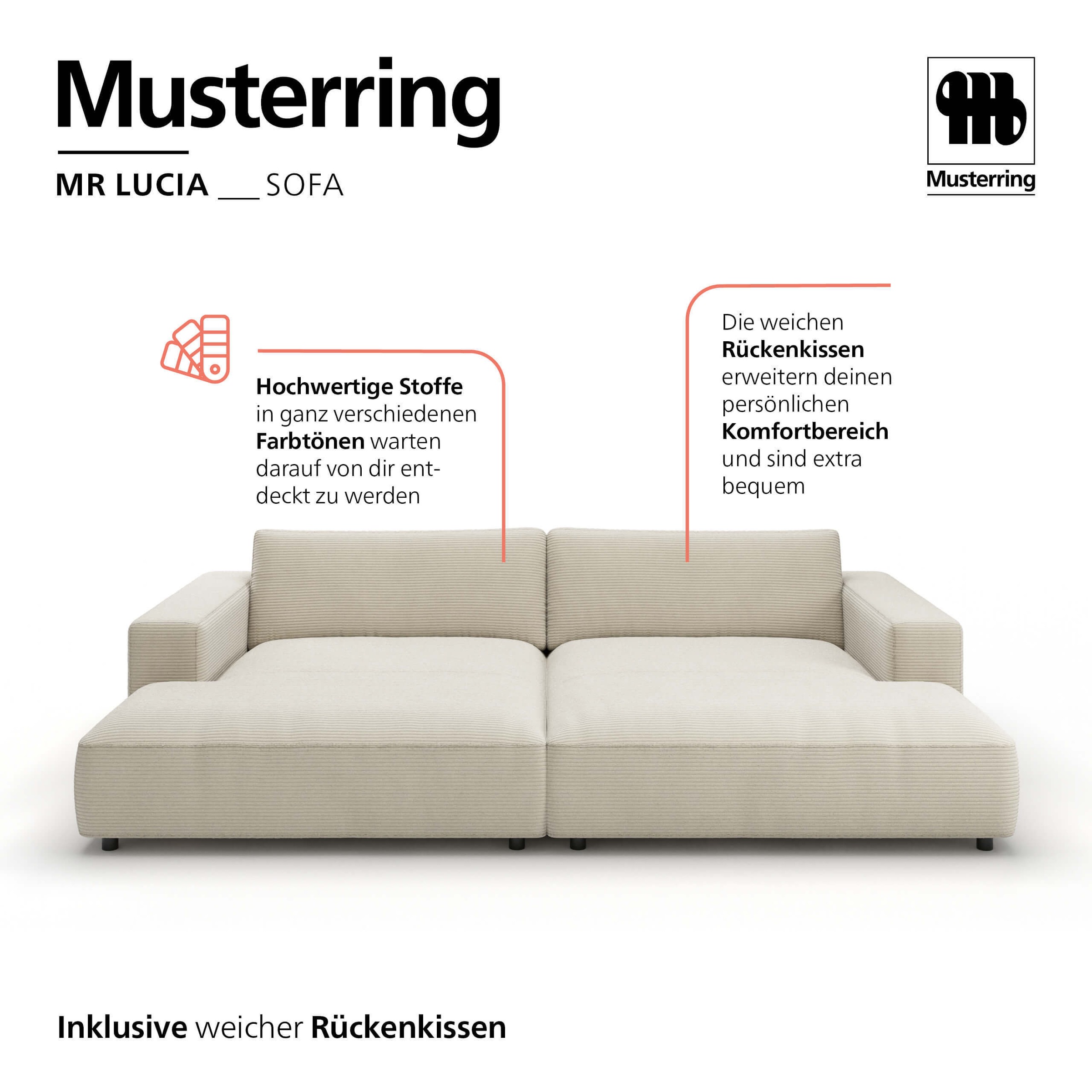 Musterring Loungesofa »MR LUCIA, die ultimative Lounge-Oase, Breite 300cm, bequem, Mega Sofa« Mega-Fläche, erstklassige Kammerkissen & Luxus-Komfort