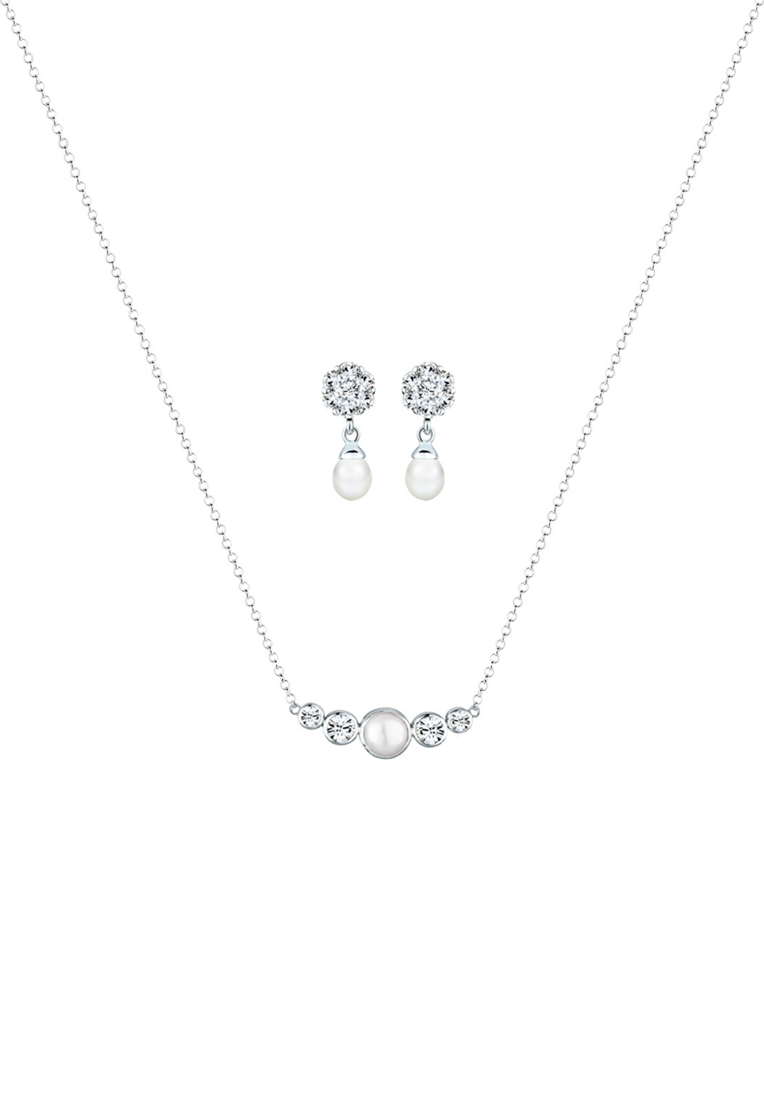 Elli Premium Schmuckset »mit Perle und Kristalle 925 Silber«