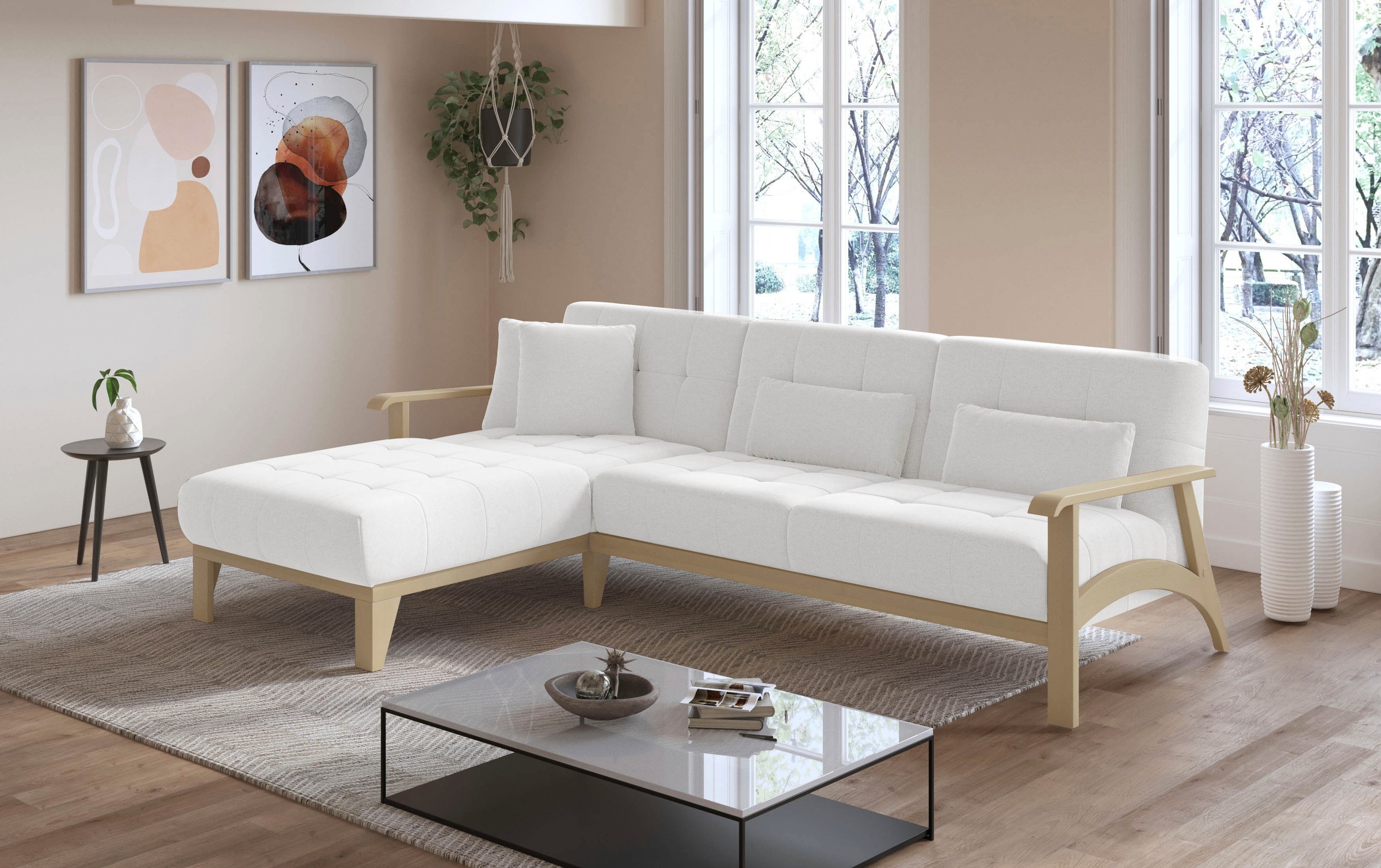 sit&more Ecksofa »Billund L-Form«, Armlehnen aus Buchenholz in natur, versc günstig online kaufen
