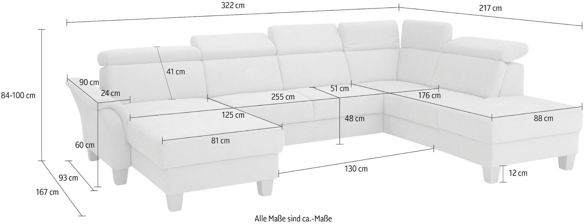 Home affaire Wohnlandschaft »Conville U-Form«, Kopfteilverstellung wahlweise mit Bettfunktion und Bettkasten