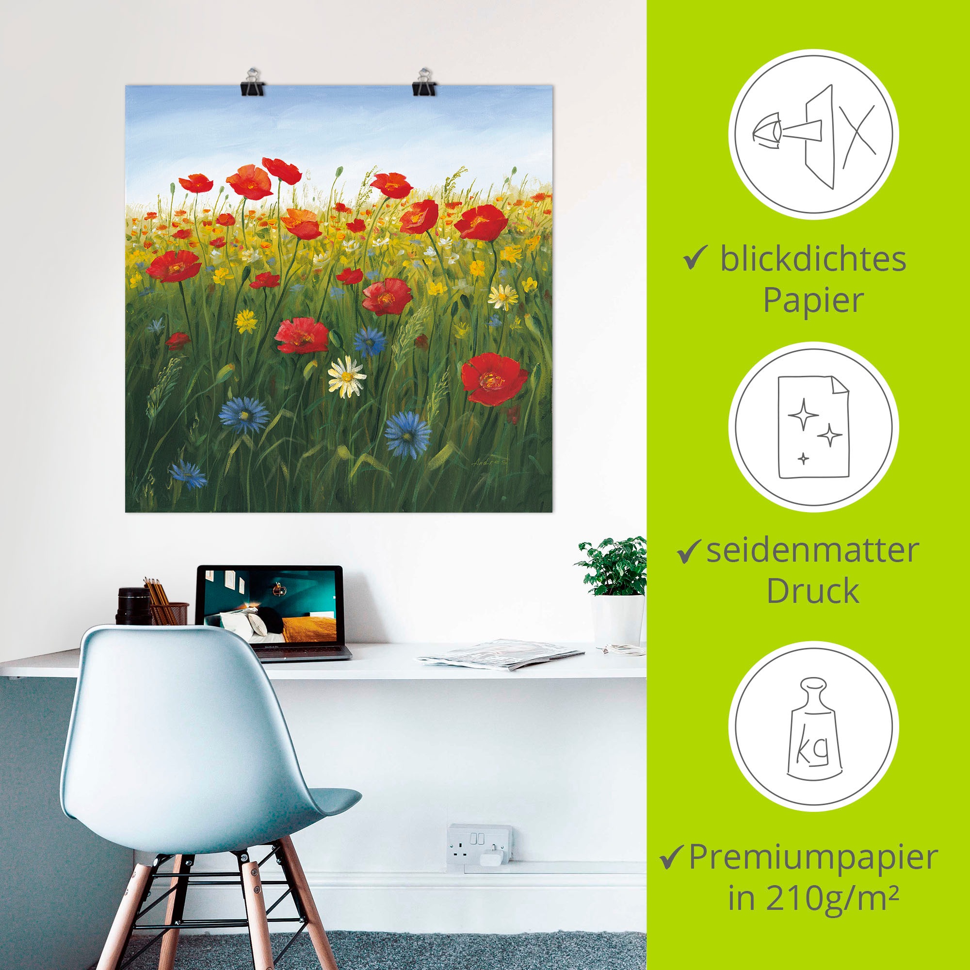 Artland Wandbild »Mohnblumen Landschaft I«, Blumenwiese, (1 St.), als Alubild, Outdoorbild, Leinwandbild, Poster in verschied. Größen