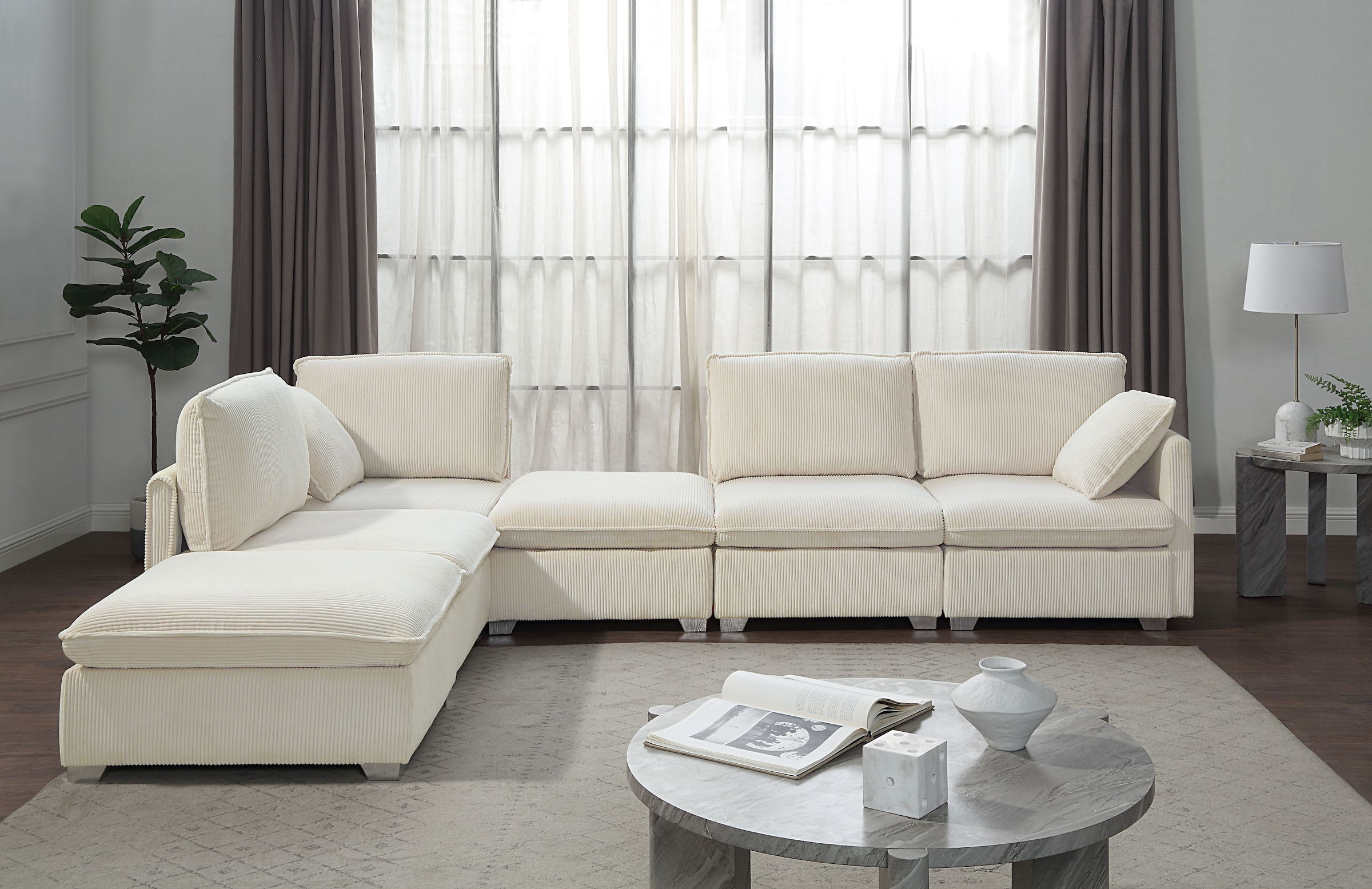 ATLANTIC home collection Wohnlandschaft, modularer 4-Sitzer mit 2 Hockern, weicher Cordbezug