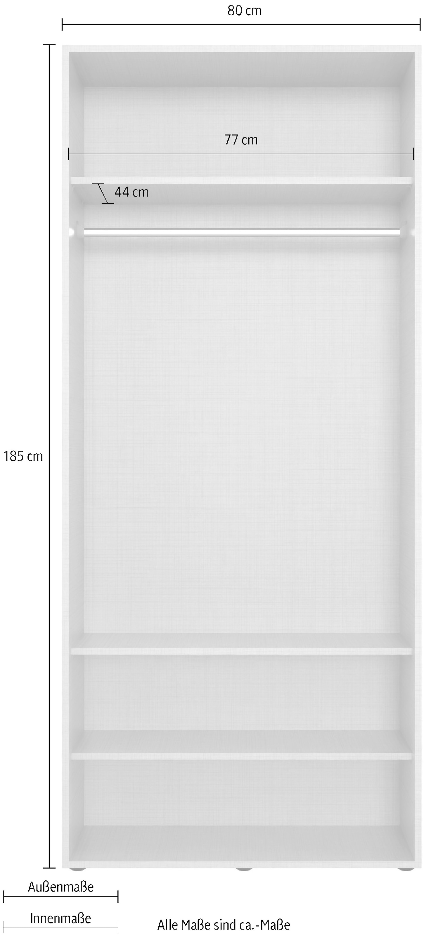 Wimex Kleiderschrank »Mugano,in 8 Breiten,3 Höhen,2 Tiefen, viele Farben, Made in Germany«, (in Basic oder Premium Ausstattung mit 2 weiteren Einlegeböden), mit langen oder kurzen Griffen aus Metall, mit oder ohne Spiegel