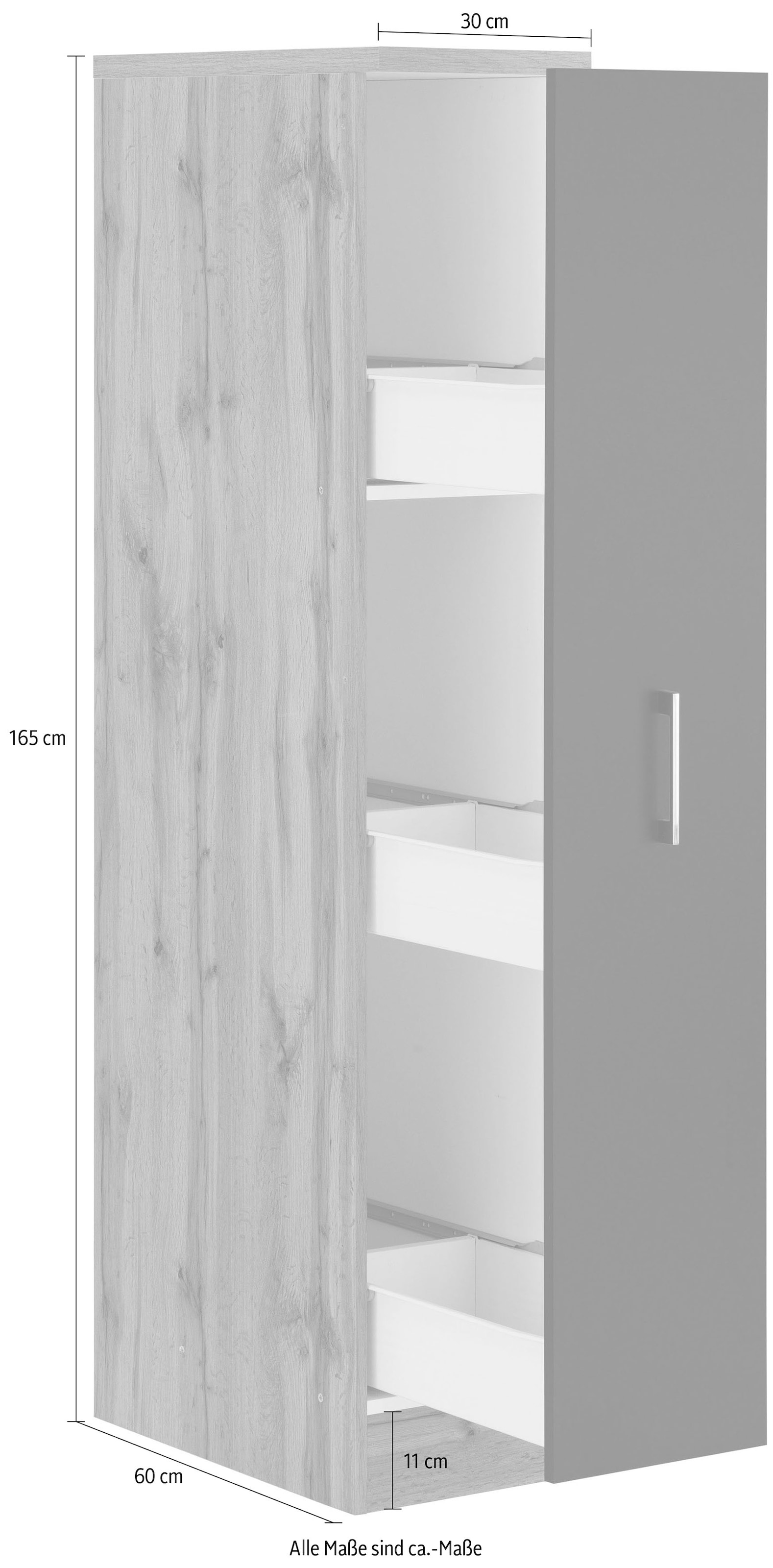 KOCHSTATION Apothekerschrank »KS-Colmar«, 30 cm breit, 165 cm hoch, mit 3 Ablagen, mit Metallgriff