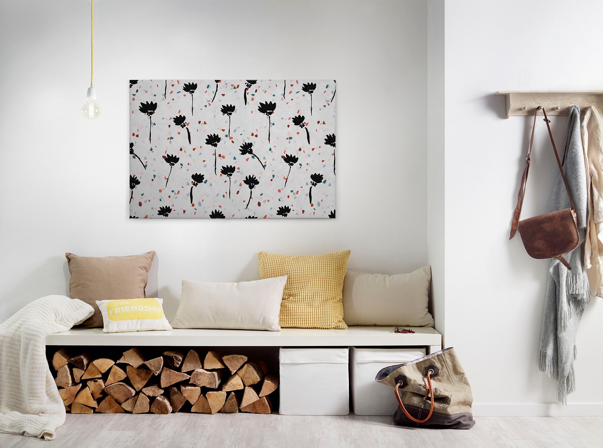 Bricoflor Wandbild Mit Blumen Im Terrazzo Stil Leinwand Bild Im Scandi Look günstig online kaufen