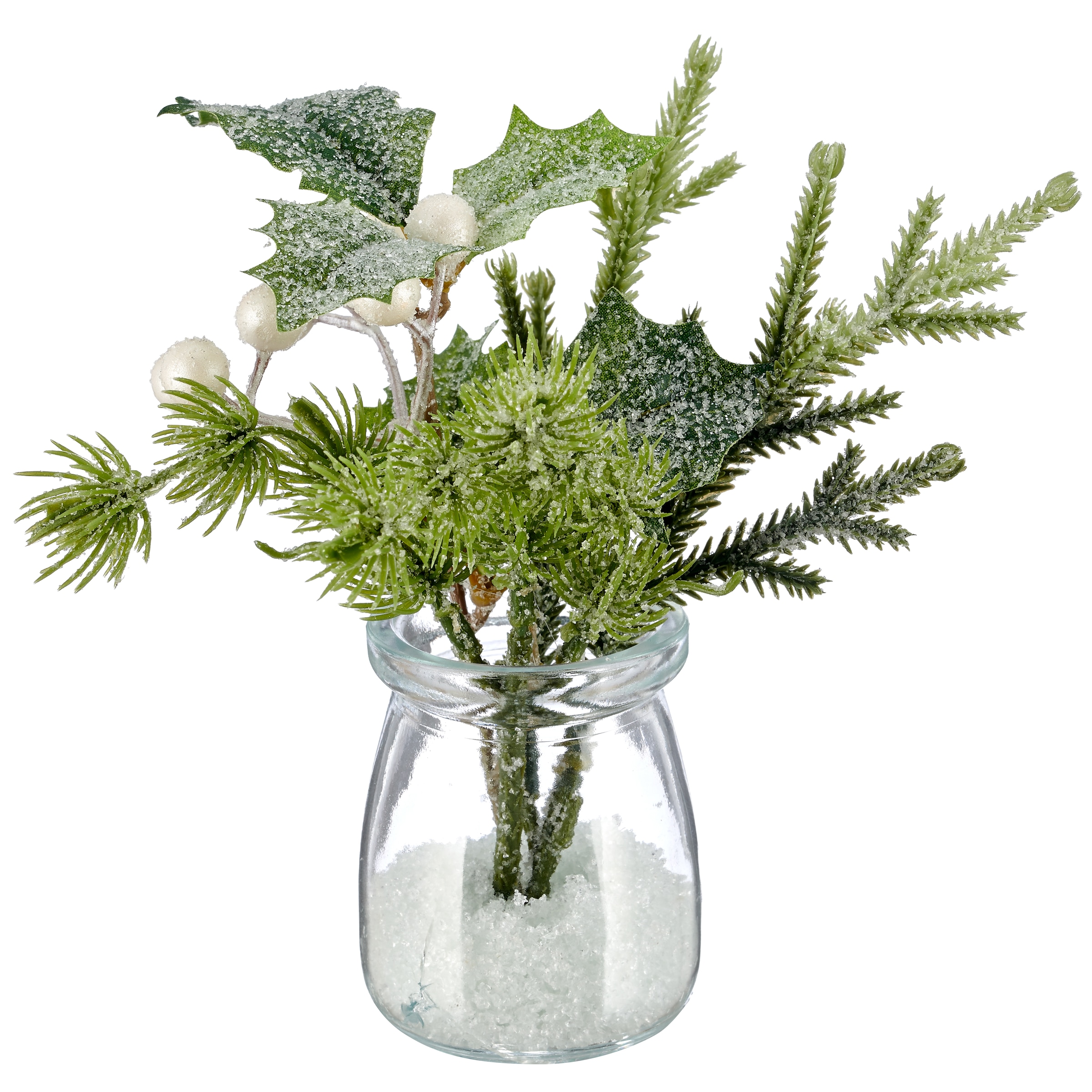 OTTO home Winterliche Kunstpflanze »3er Set aus kleinen winterlichen Bouquets in Glasvasen« mit Frost-Finish, Höhe ca.16cm