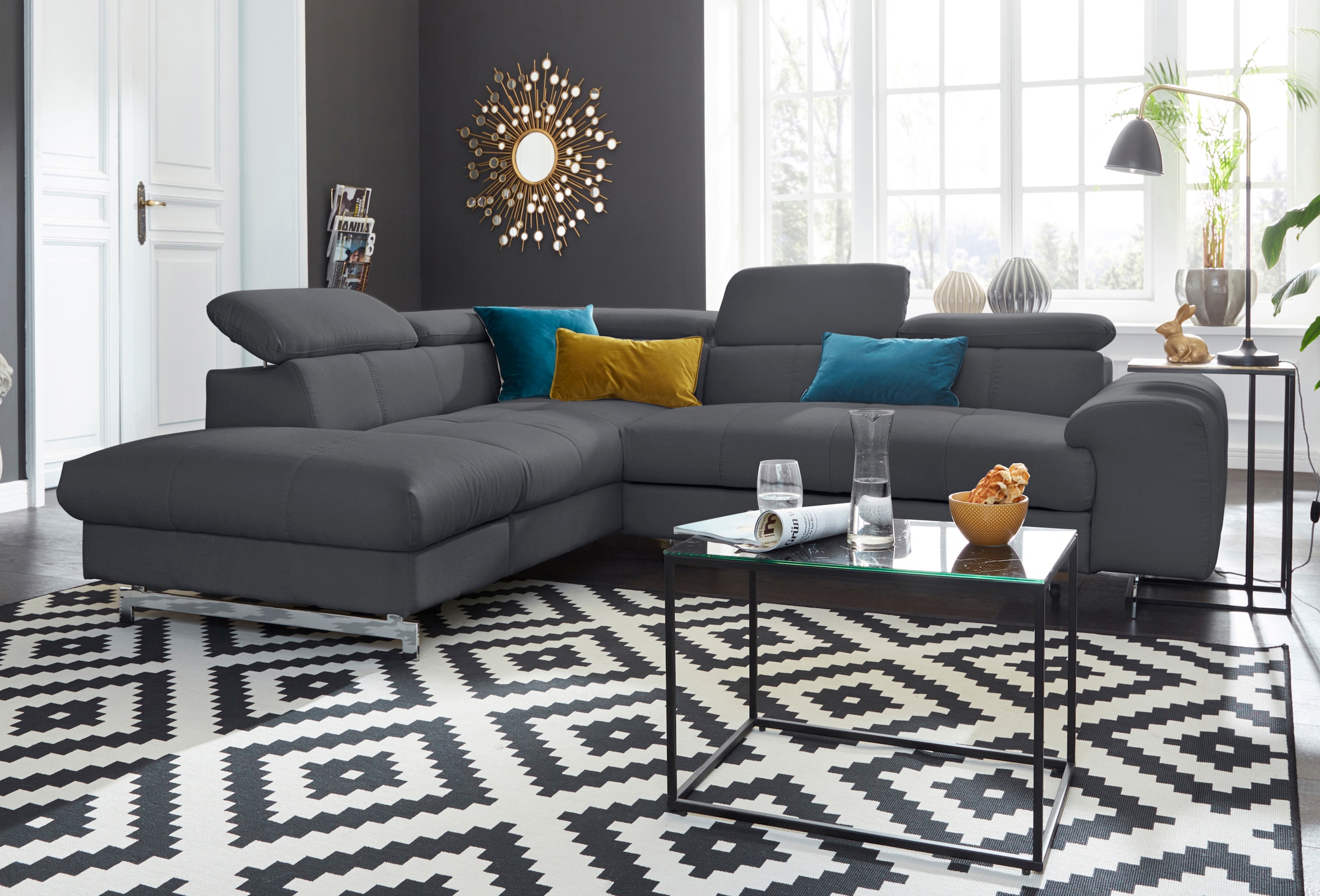 COTTA Polstergarnitur »Chef L-Form«, (Set, 2 tlg.), Set bestehend aus: Ecksofa mit Kopfteilverstellung & Hocker