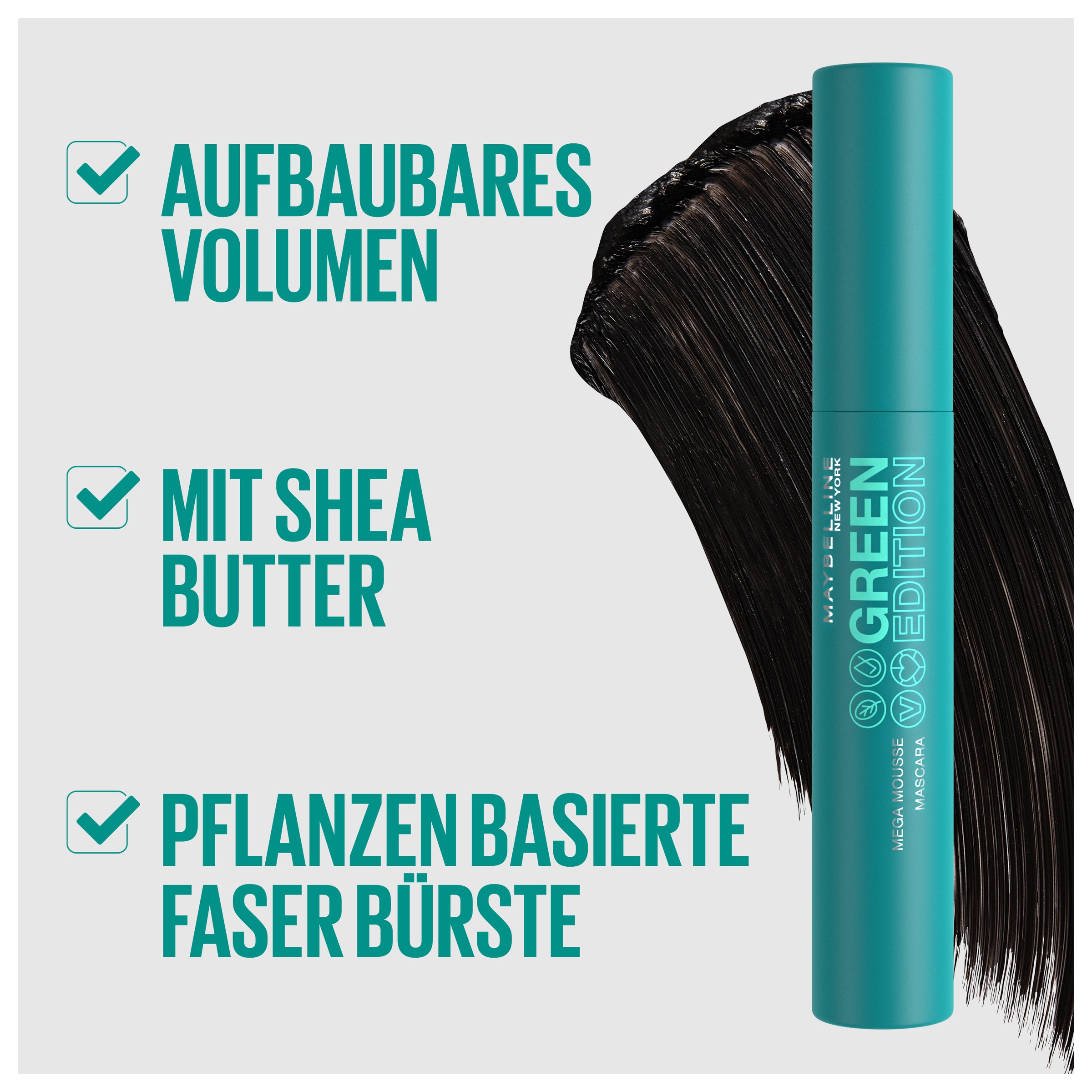 MAYBELLINE NEW YORK Mascara »Green Edition Mega Mousse Mascara«, mit natürlichen Inhaltsstoffen