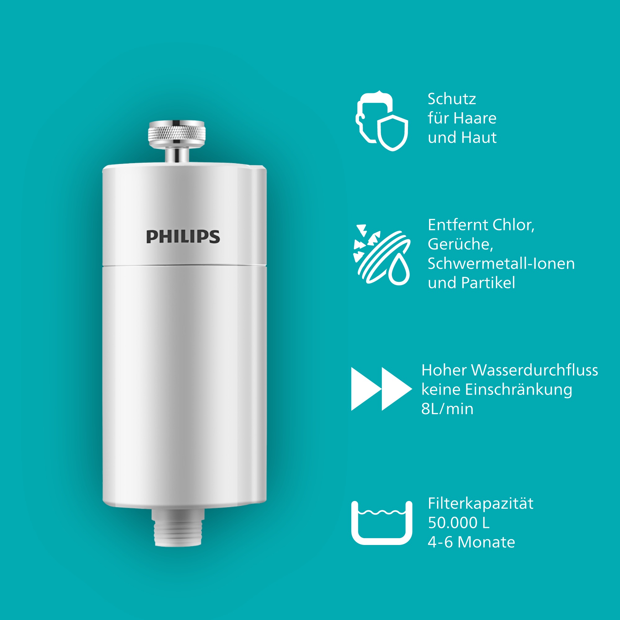 Philips Wasserfilter »AWP1775 Inline-Duschfilterzylinder« Packung, 2 tlg. Filterkapazität: 50.000 l