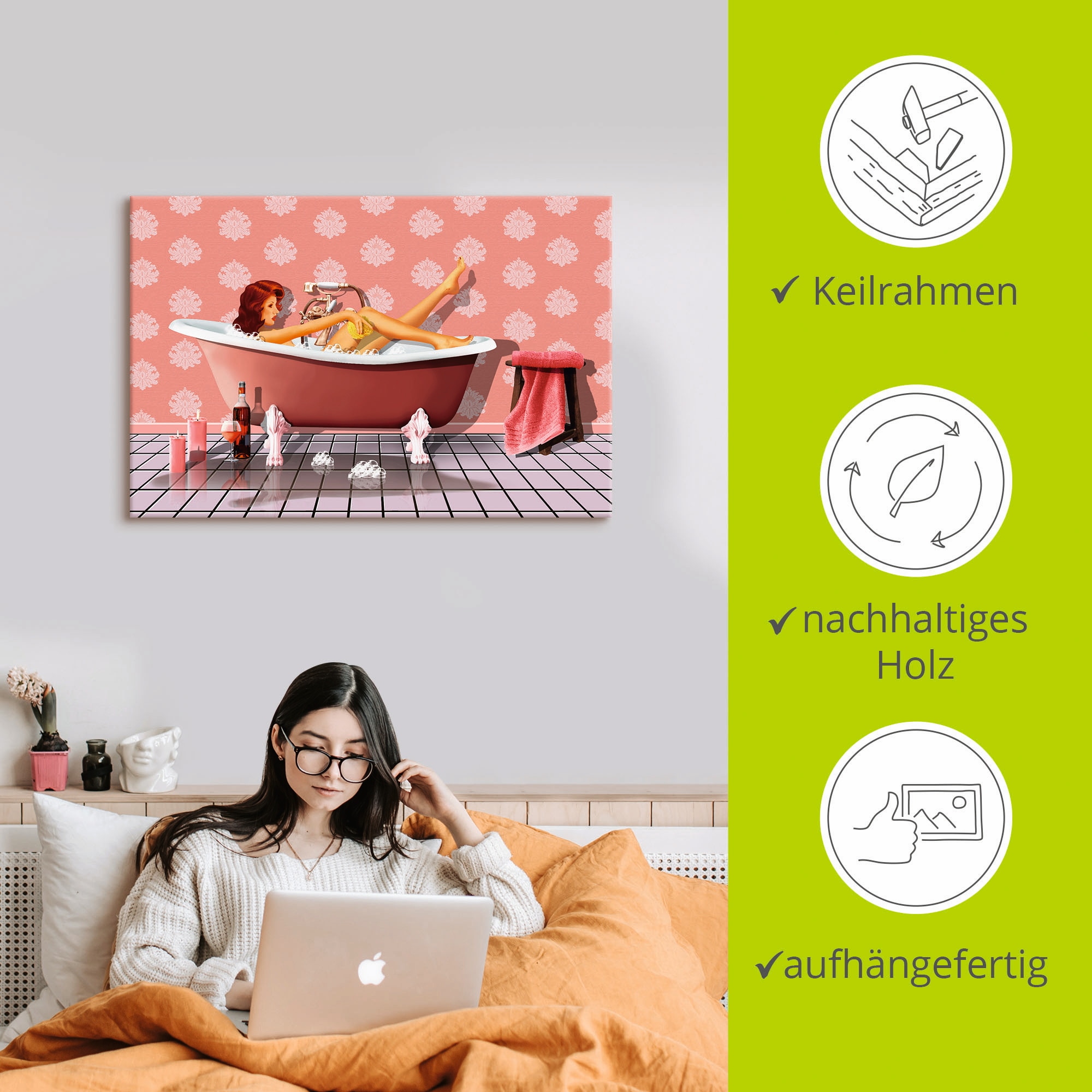 Artland Leinwandbild »Pin Up Girl beim Badevergnügen«, Frau, (1 St.), auf Keilrahmen gespannt