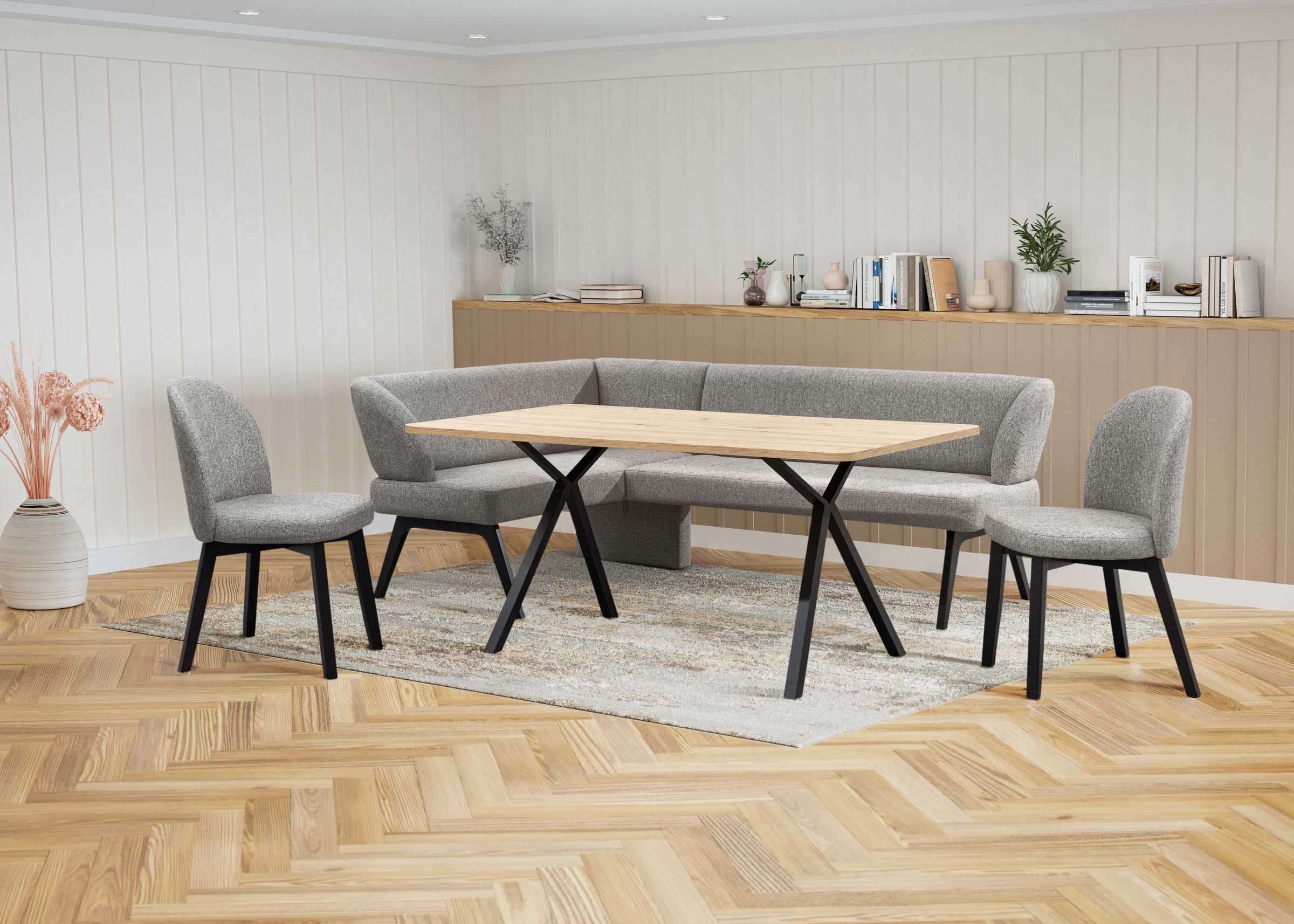 Home affaire Eckbankgruppe »Aretha Essecke, Sitzgruppe, Eckbank, Küchenbank«, (Set, 4 tlg., 4er), Esszimmer Sitzgruppe, Tisch, Stühle und Bank gepolstert, Nosagfederung