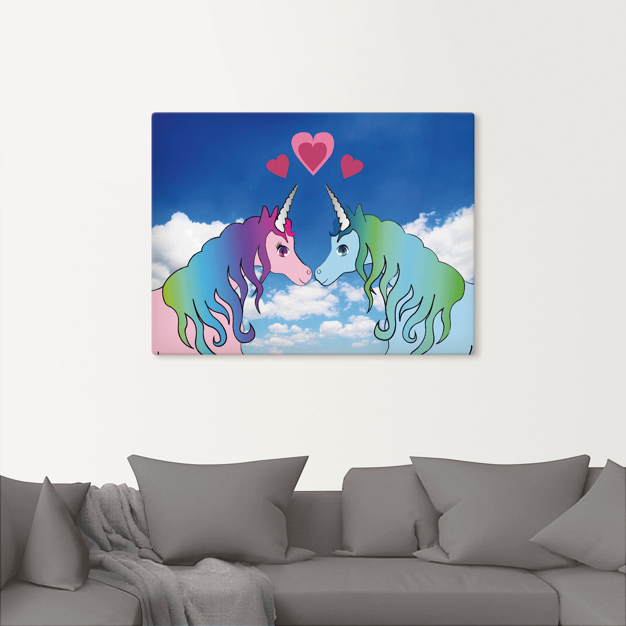 Artland Wandbild »Küssende Einhörner«, Animal Fantasy, (1 St.), als Leinwandbild, Wandaufkleber oder Poster in versch. Größen