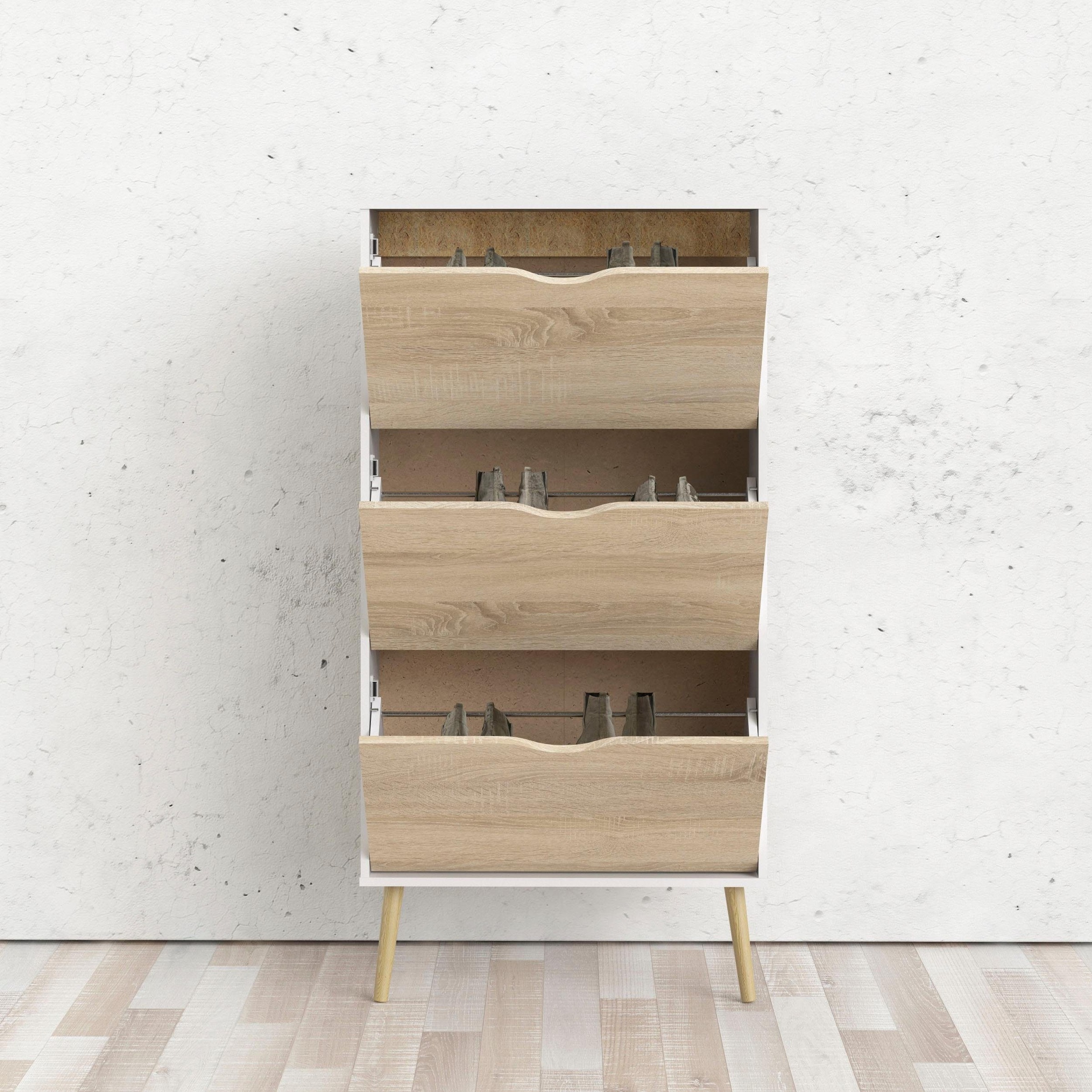 andas Schuhschrank »Oslo Schuhaufbewahrung, Schuhkommode, Schuhregal, Garderobenschrank«, mit 3 Klappen, Breite 70 cm, Höhe 139 cm
