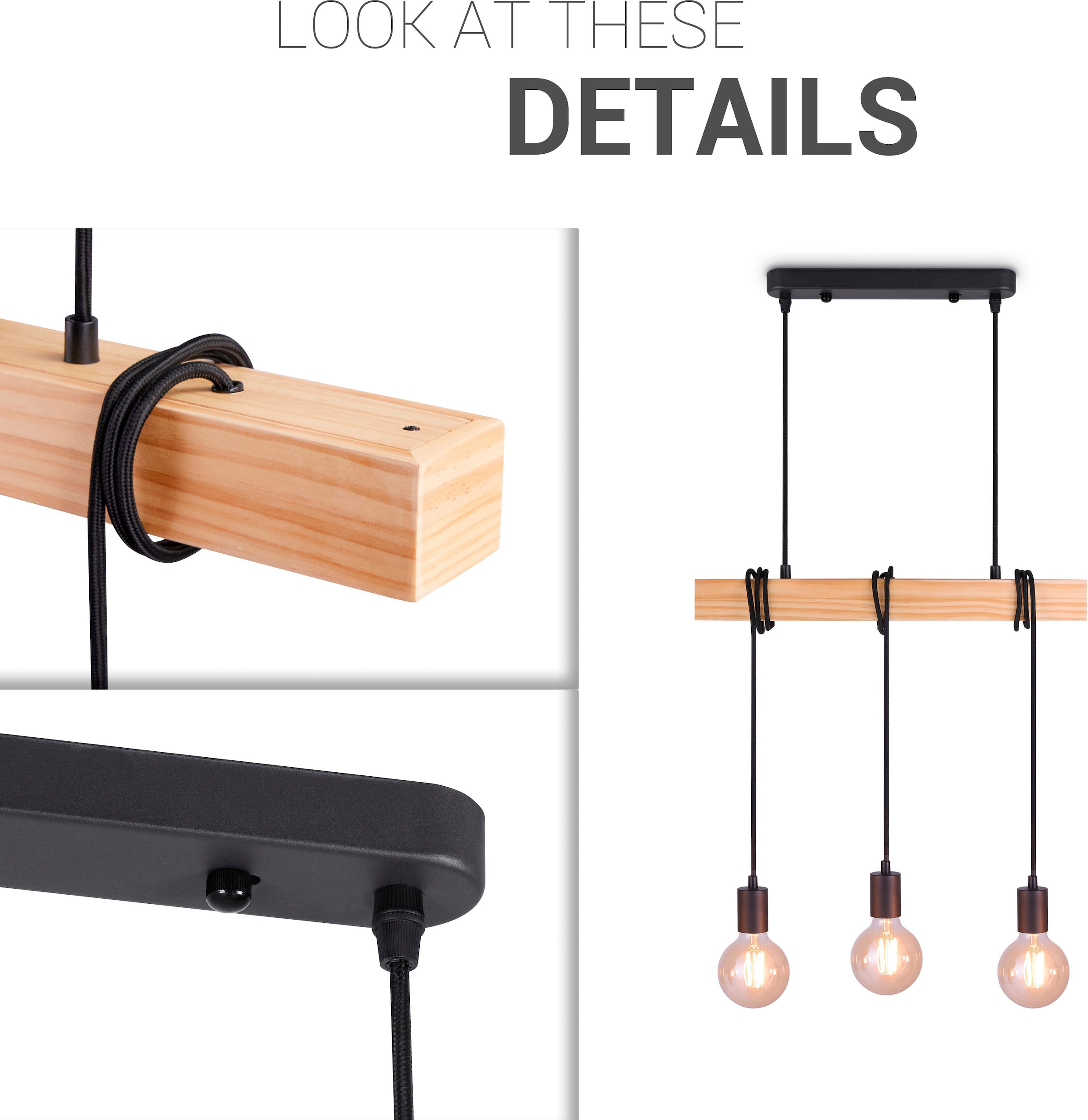 Paco Home Pendelleuchte »SINA«, Leuchtmittel E27 | ohne Leuchtmittel, LED Pendellampe Hängeleuchte Wohnzimmer Esszimmer Vintage Holz 3x E27