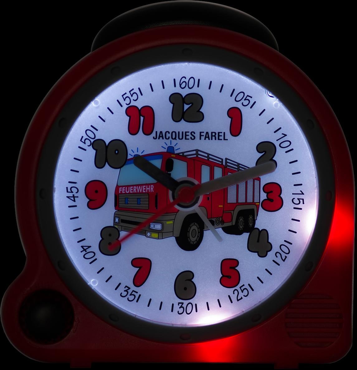 Jacques Farel Kinderwecker »Happy Sound, Feuerwehrauto, AVC 02FIRE«, Quarzwecker, Lernwecker, mit Feuerwehrmotiv, ideal auch als Geschenk