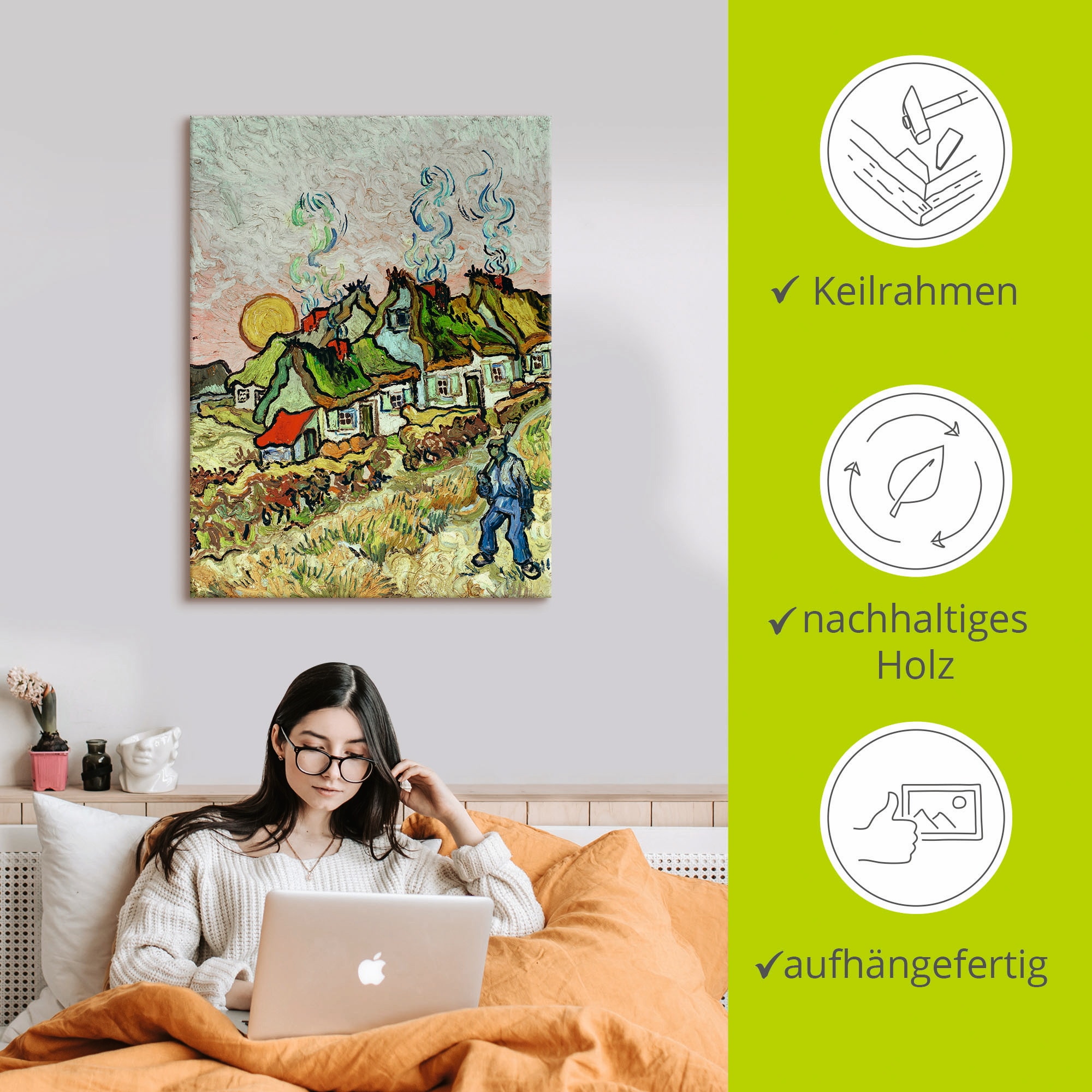 Artland Leinwandbild »Bauernhäuser bei Sonnenuntergang«, Sonnenaufgang & -untergang, (1 St.), auf Keilrahmen gespannt
