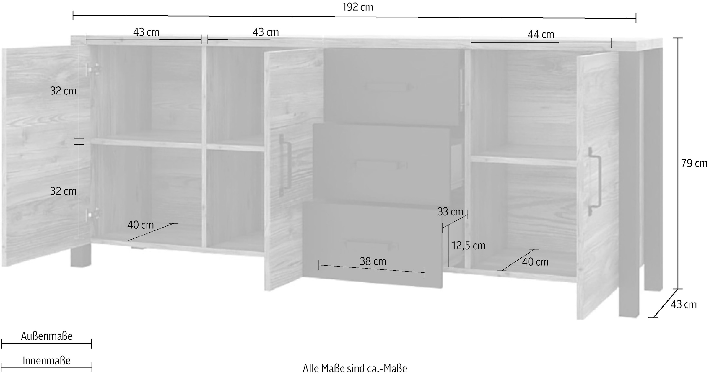 Helvetia Sideboard »Olin WM«, Breite 192 cm online bestellen | Vitrinenschränke
