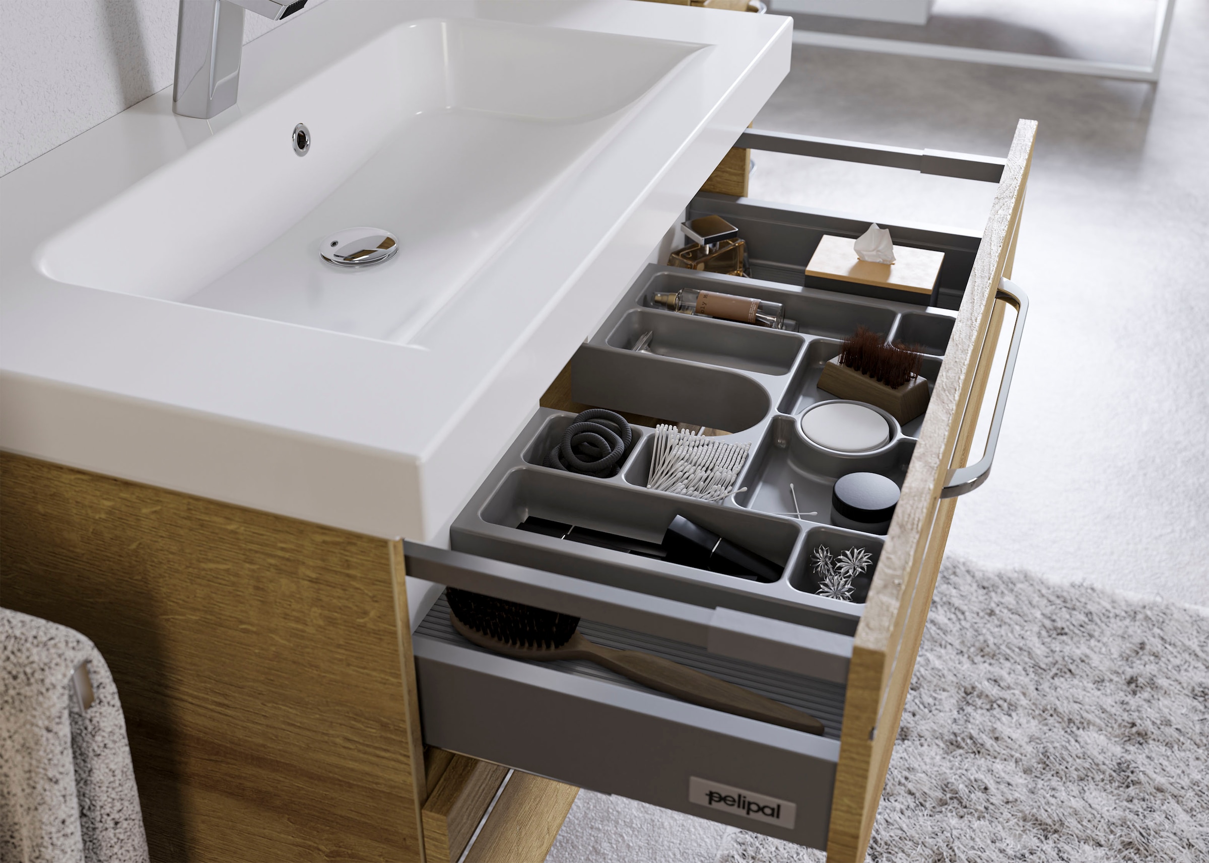 Saphir Waschtisch »Serie Balto Mineralmarmor-Waschtisch mit Unterschrank, 92 cm breit«, Waschplatz mit 2 Schubladen, Badschrank in verschiedenen Ausführungen