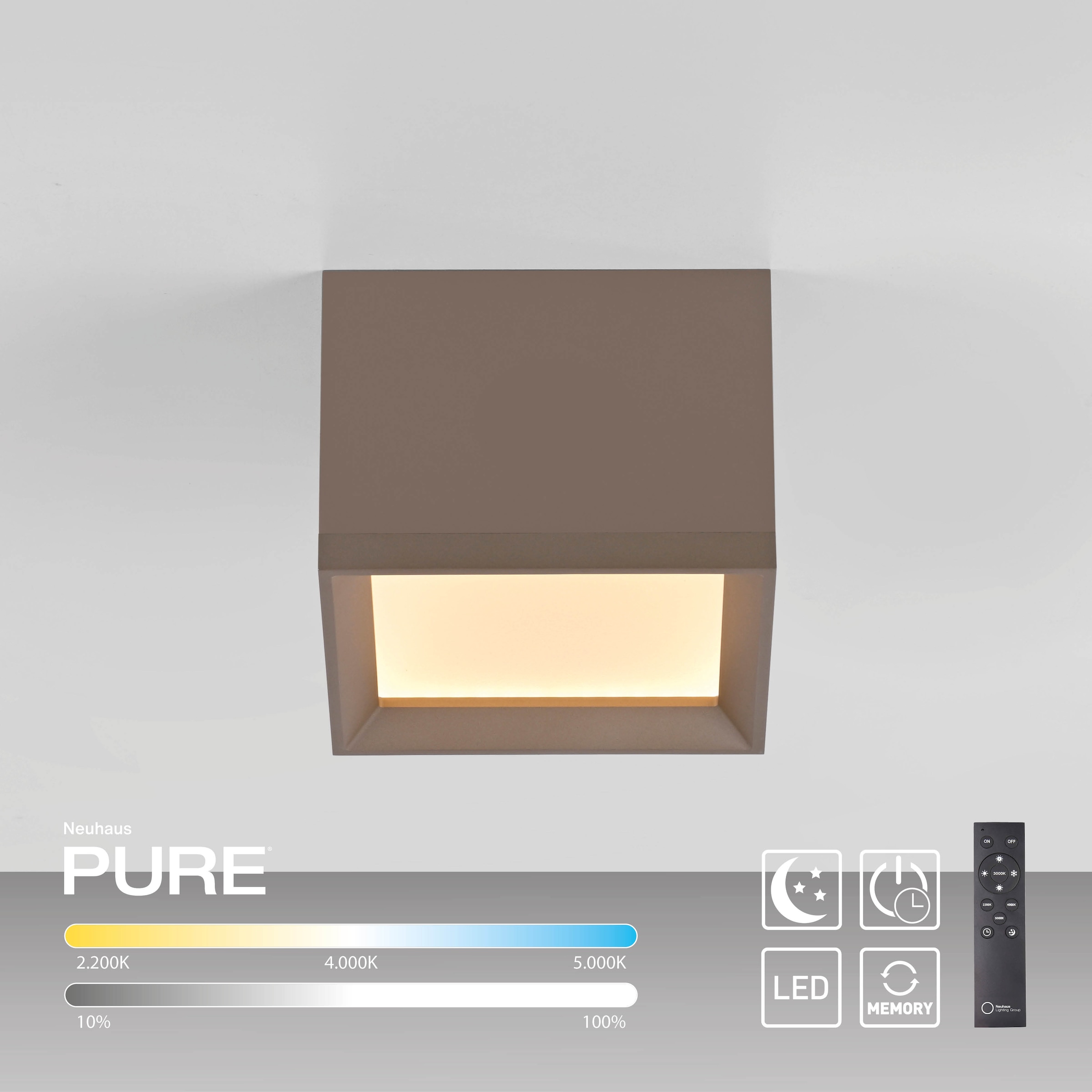 Neuhaus PURE LED Deckenleuchte »PURE Manhattan« LED-Board 1 Stk. warmweiß - kaltweiß Stufenloses dimmen per Funk-Fernbedienung, CCT, Multicolor