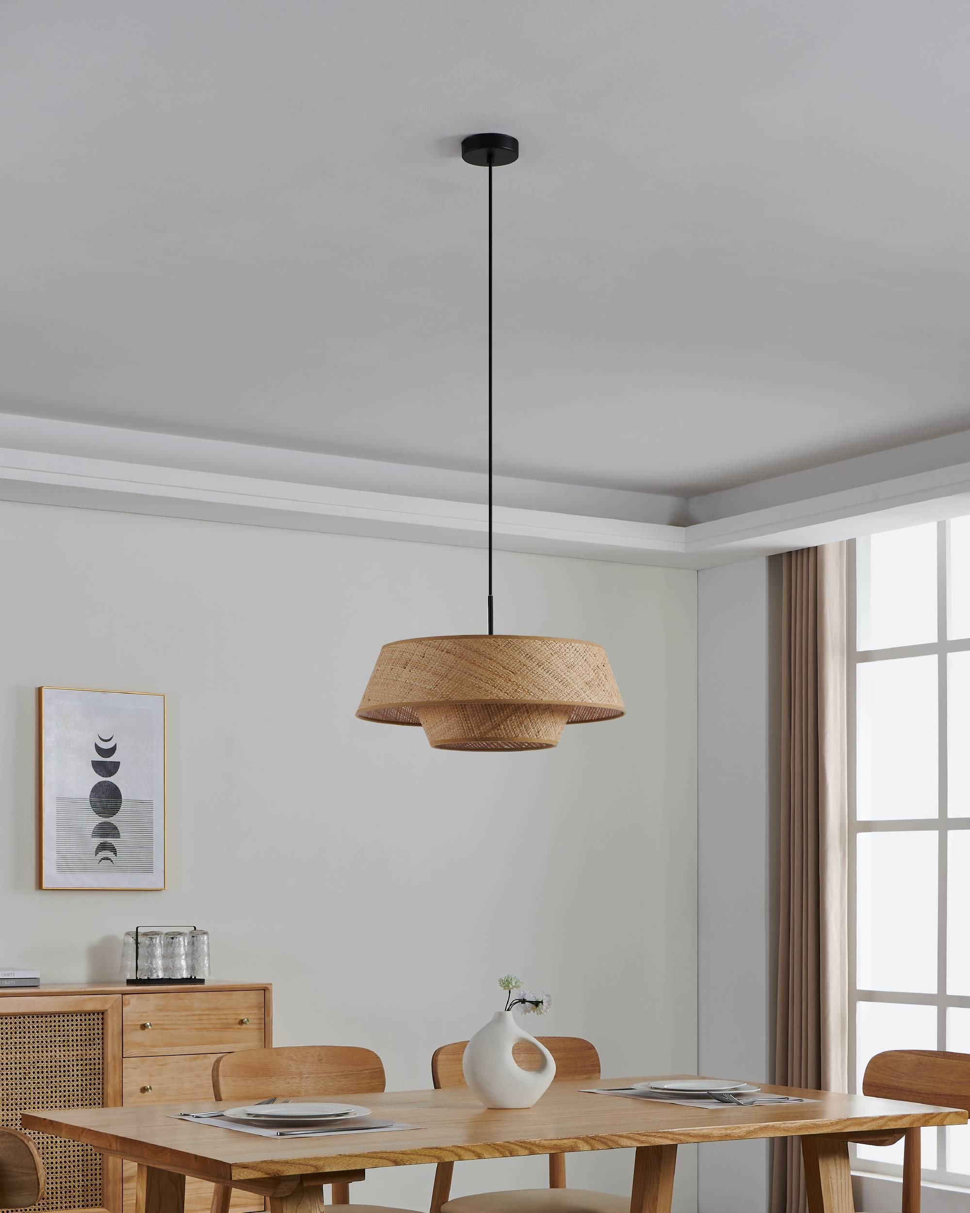 EGLO Hängeleuchte »Marford Hängelampe, Pendelleuchte Boho Japanisch, Esszimmerlampe, E27« E27 1 Stk. Hängeleuchte - H110 x Ø50 cm - schwarz - 1X60W exkl.