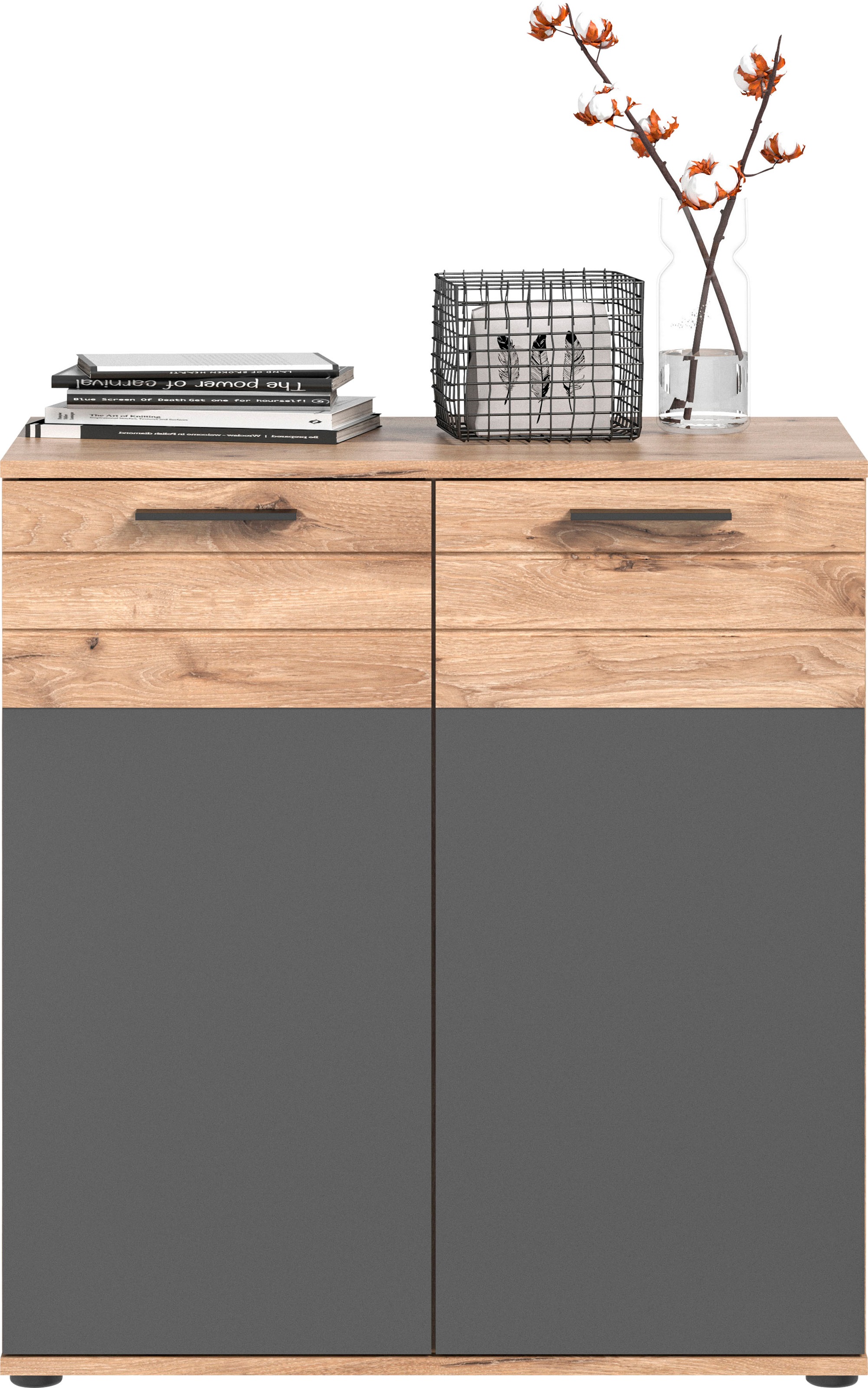 INOSIGN Sideboard »Riga, Breite 90 cm, 2 Türen mit Softclose, 4 Einlegeböden, 6 Fächer«, hochwertige Rillenfräsung, Schuhkommode, Kommode, Anrichte, Schrank