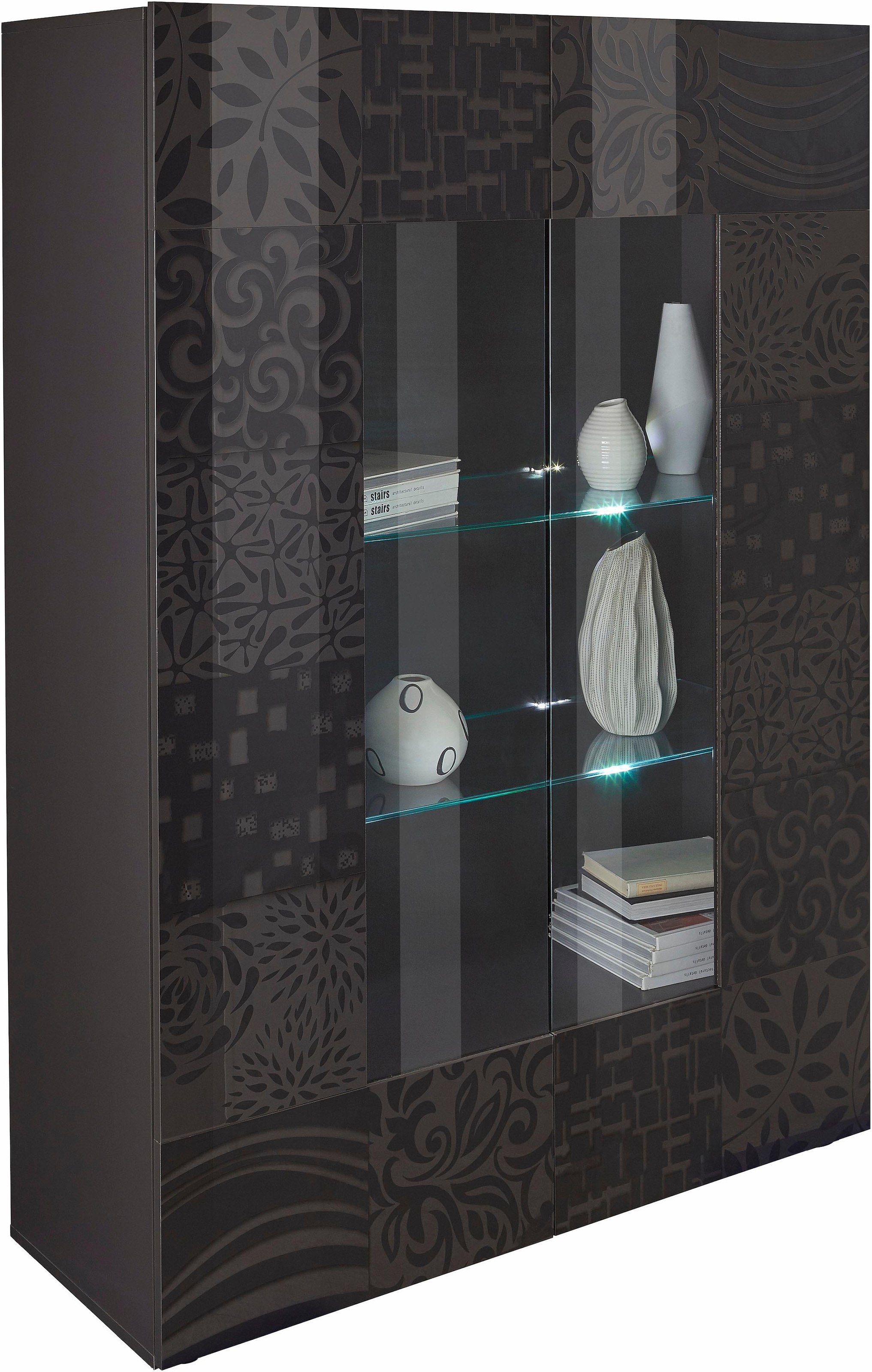 INOSIGN Vitrine »Miro«, Stauraumvitrine, Höhe 166 cm mit dekorativem Siebdruck