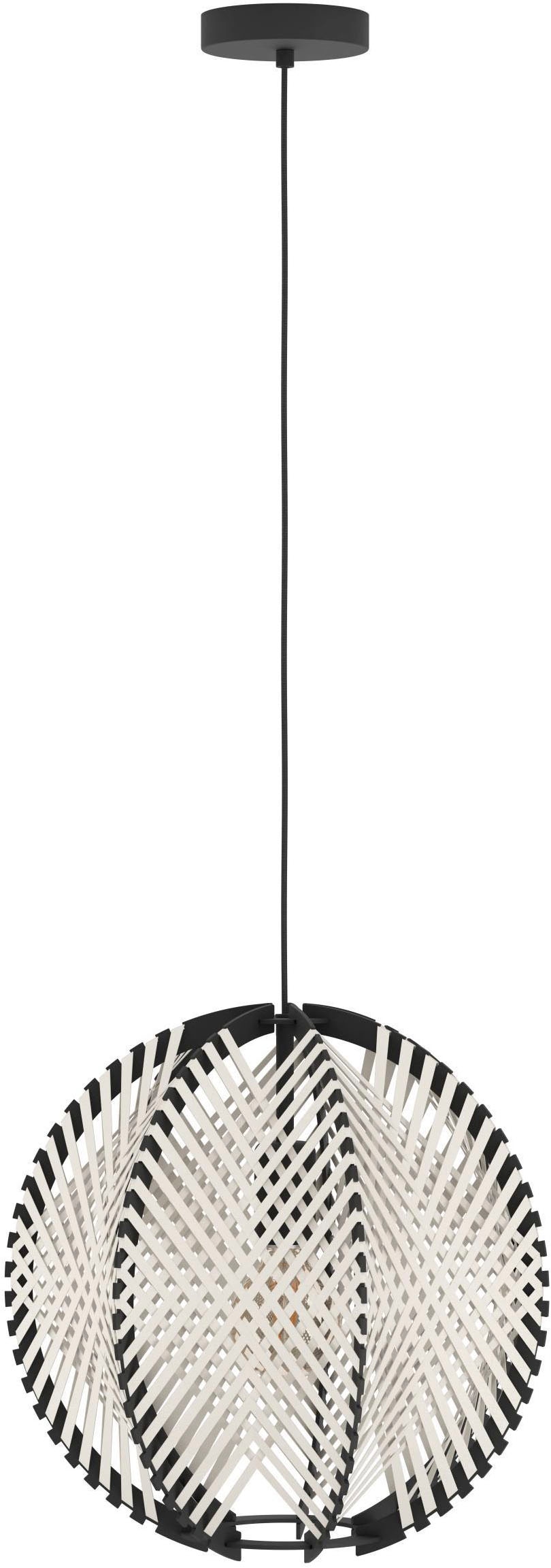 EGLO Hängeleuchte »Waverton Hängelampe, Esszimmerlampe, Metall, Holz, Textil in Weiß, E27« E27 1 Stk. Hängeleuchte - H110 x Ø40 cm - schwarz - 1X40W exkl.