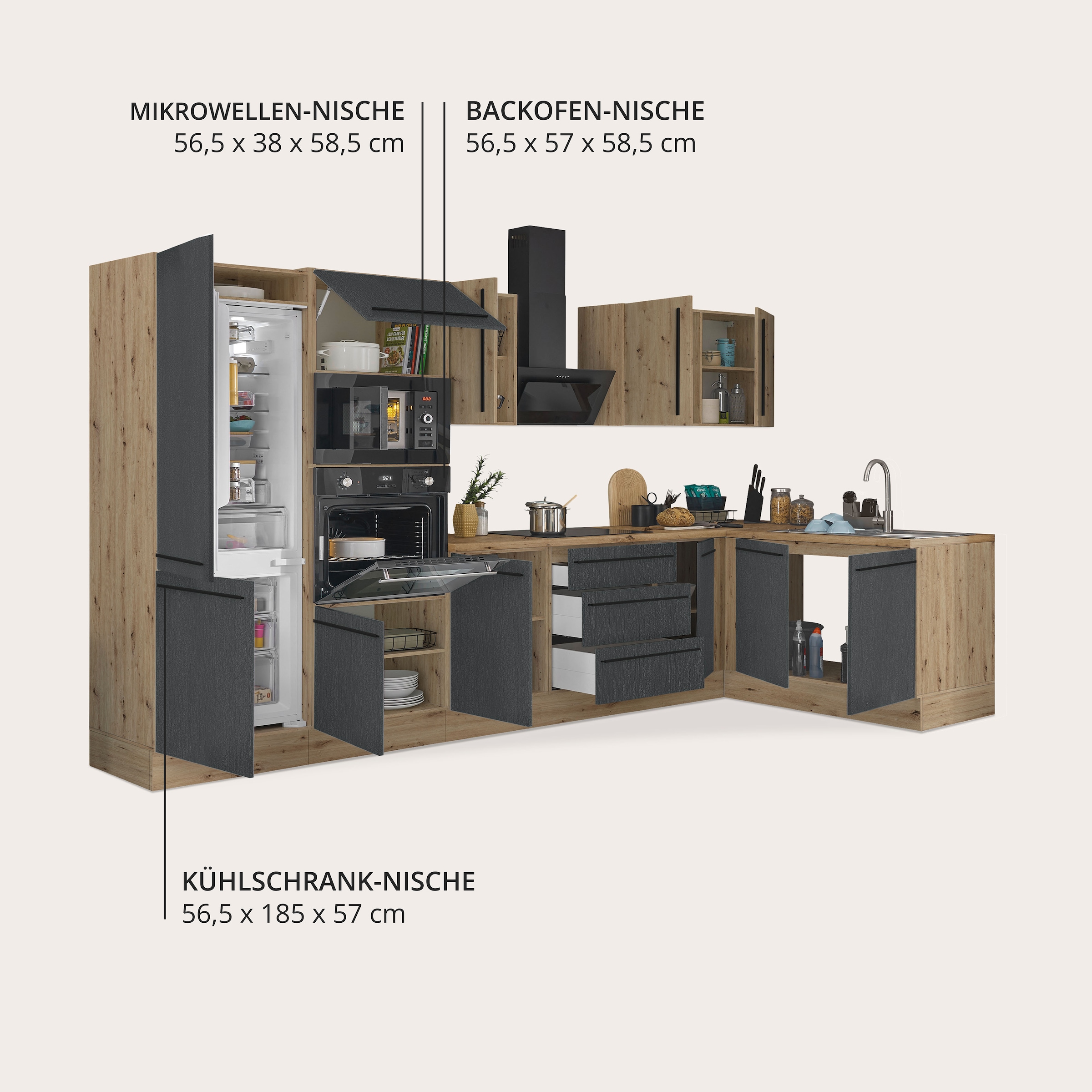 KOCHSTATION Winkelküche »Florida, Stellbreite 330x165 cm« wahlweise mit E-Geräten, mit Softclose für Türen und Schubkästen