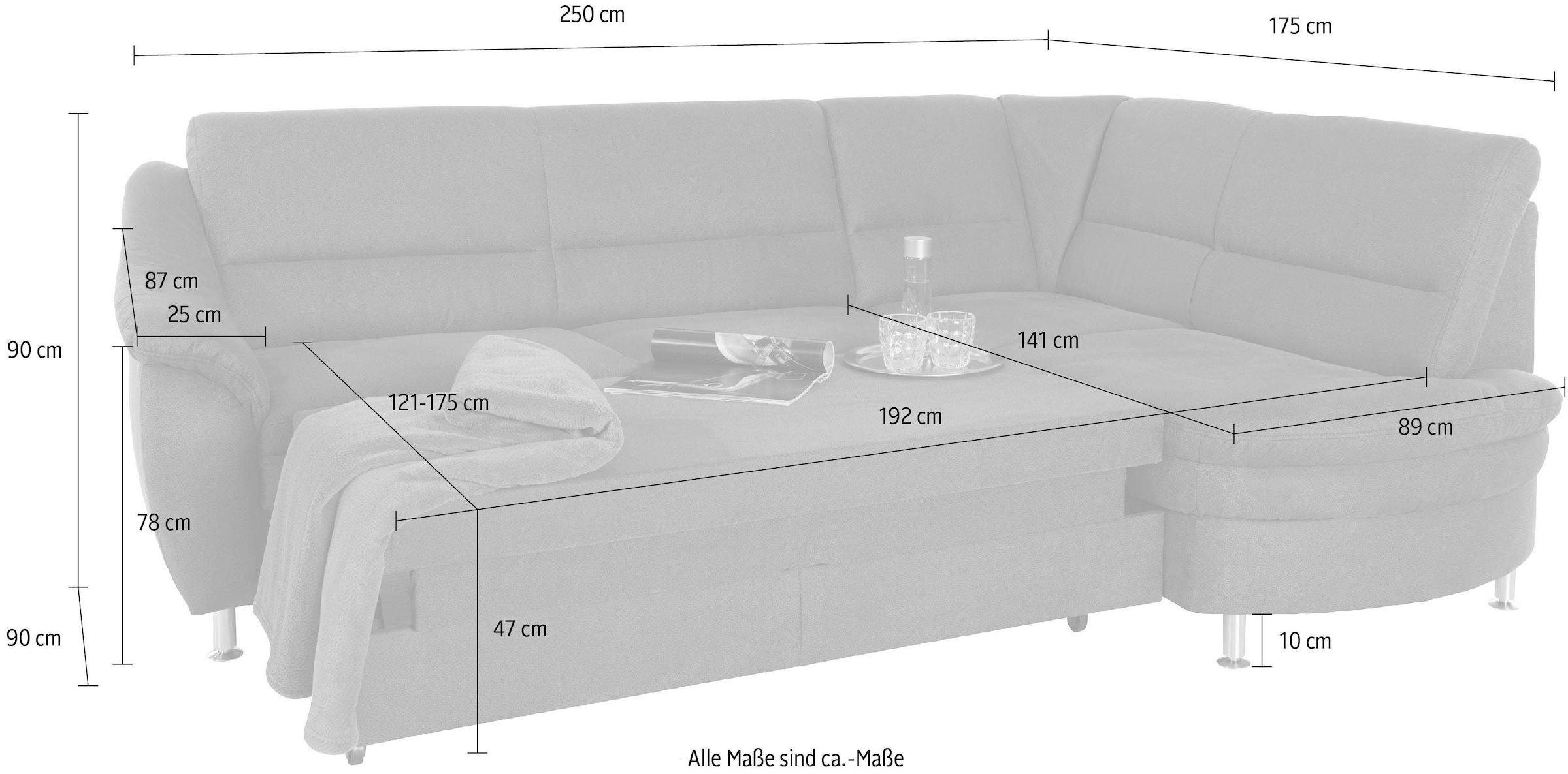 Places of Style Ecksofa »Cardoso L-Form«, Federkern, wahlweise mit Bett, Schubkasten