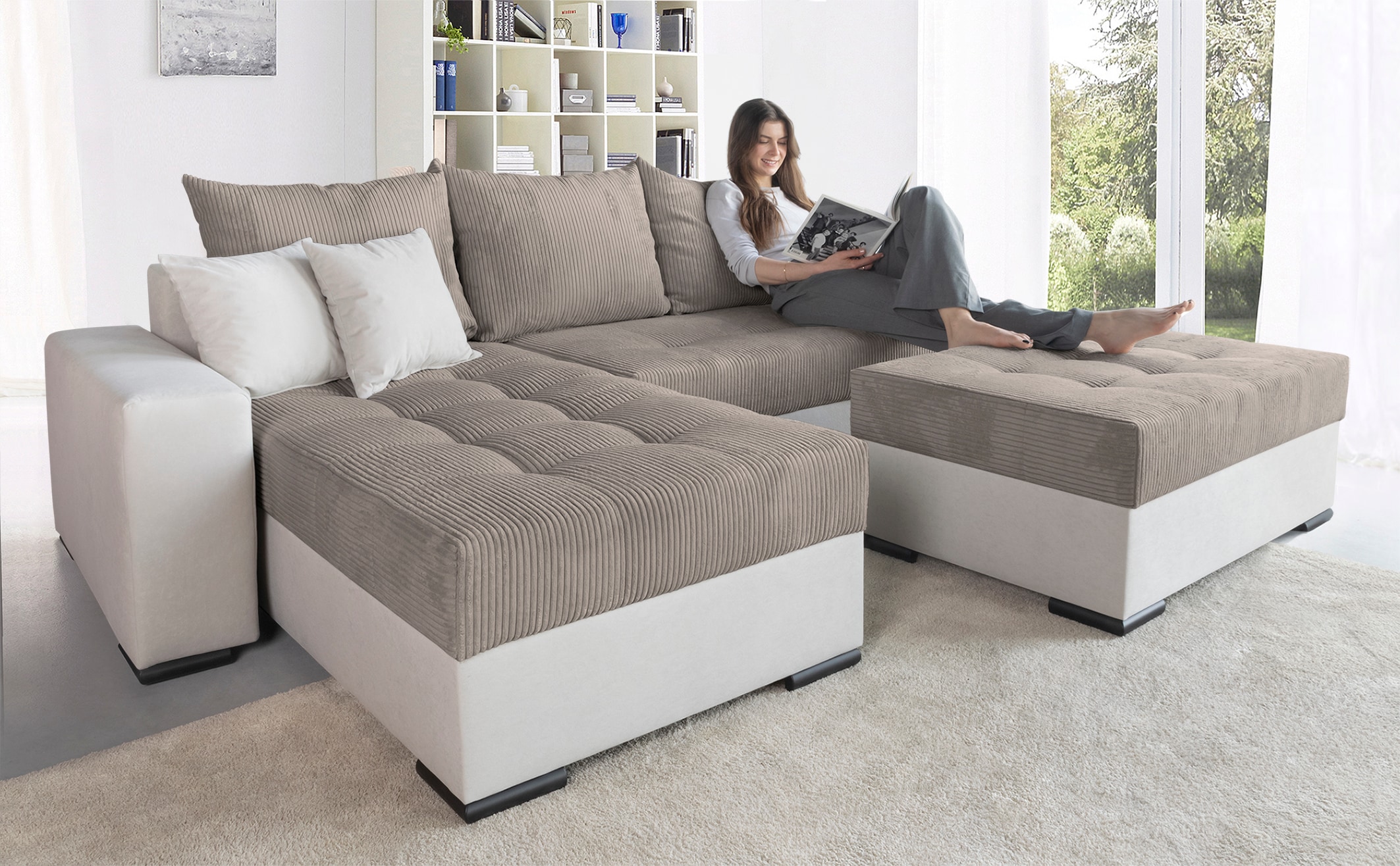 COLLECTION AB Ecksofa »Josy L-Form, Breite 214 cm, mit 3 großen Rückenkisse günstig online kaufen
