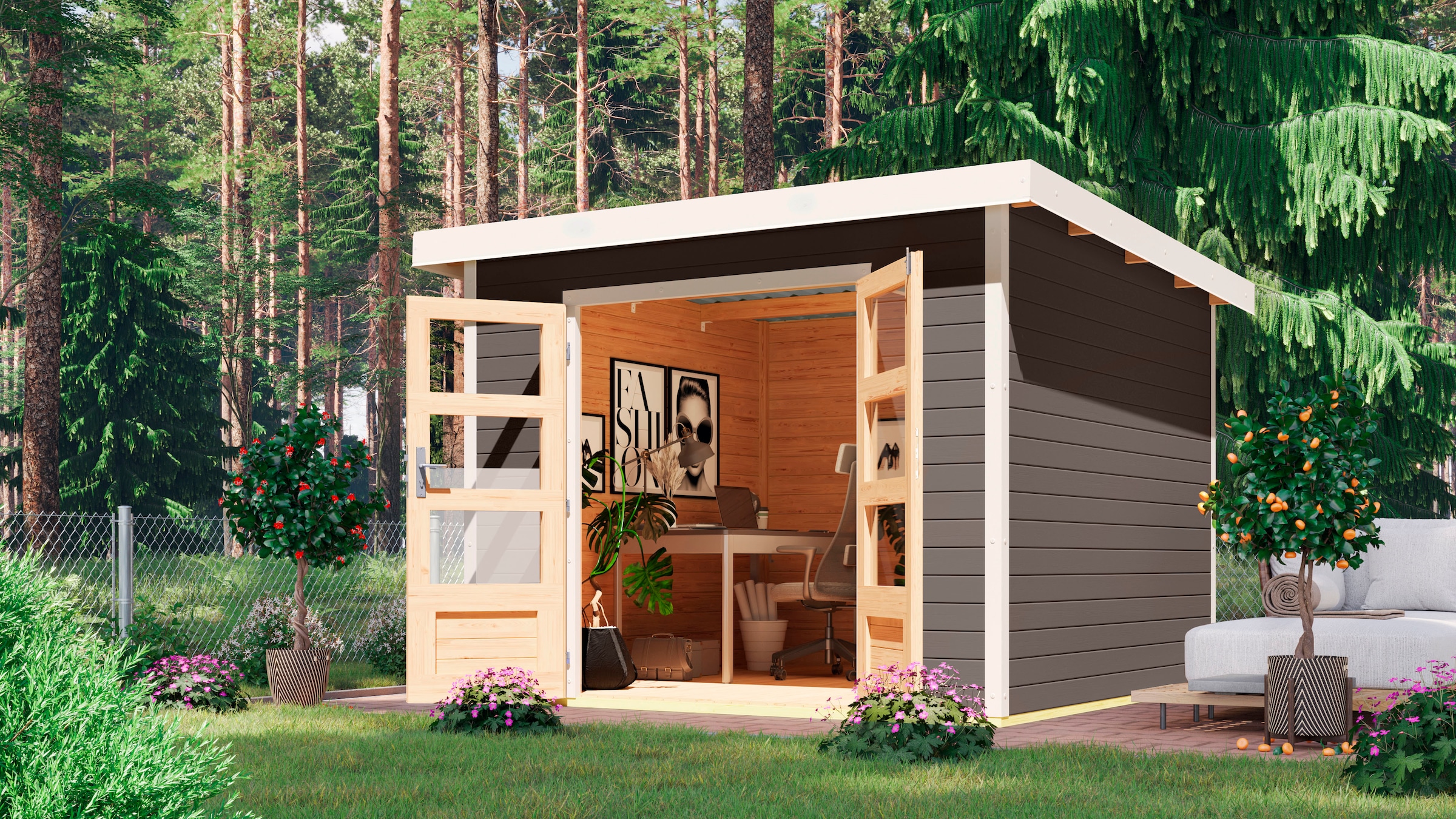 Karibu Gartenhaus »"Plutino B"« terragrau-weiß, -staubgrau oder -anthrazit günstig online kaufen