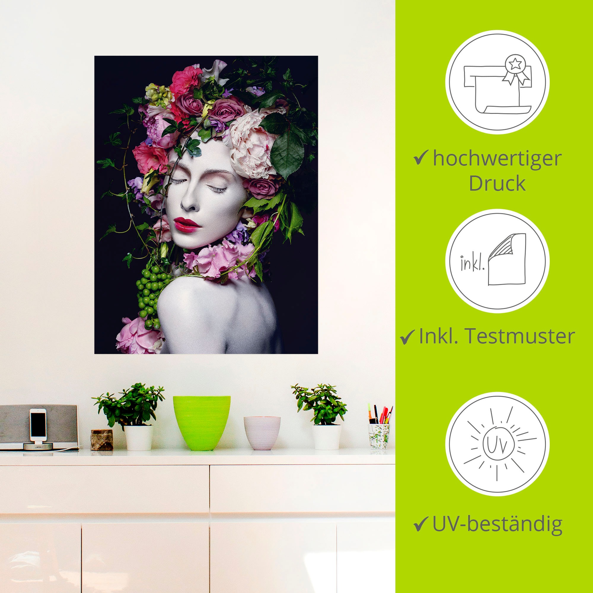 Artland Wandbild »Schöne Blumenkönigin«, Bilder von Frauen, (1 St.), als Alubild, Outdoorbild, Leinwandbild, Poster, Wandaufkleber