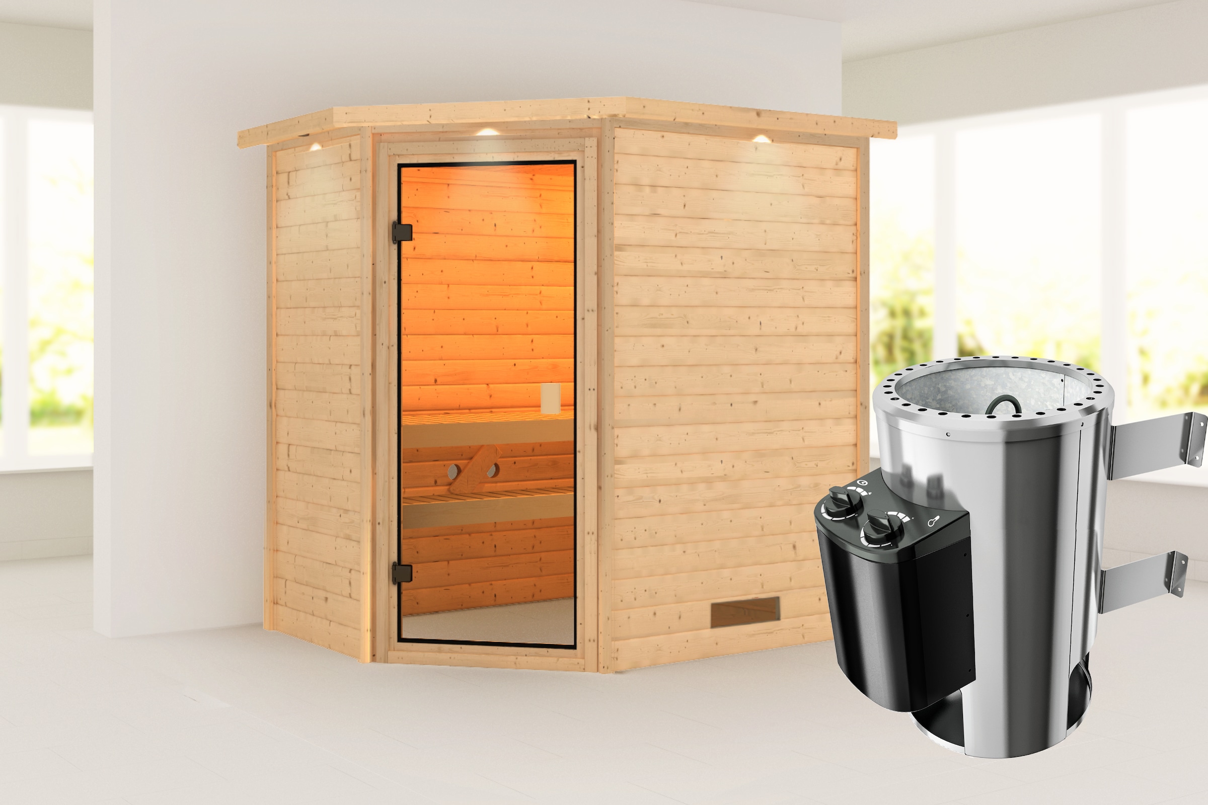 Karibu Sauna »"Juli" mit bronzierter Tür und Kranz, naturbelassen« aus hoch günstig online kaufen