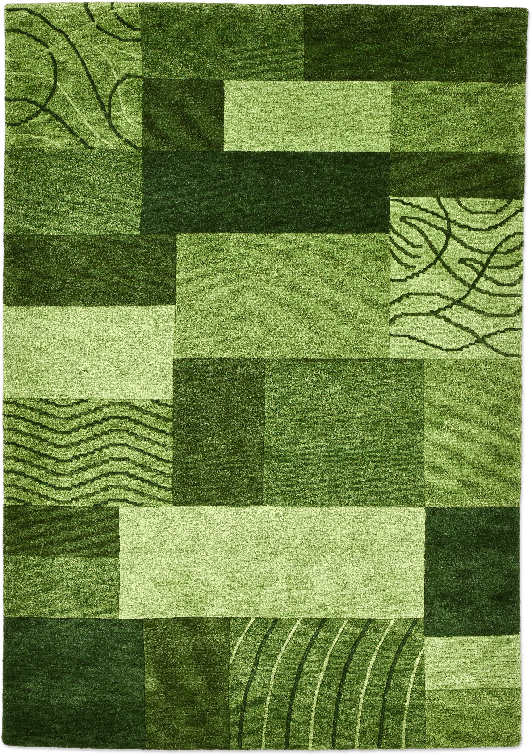 THEKO »Domas 4028, handgeknüpft« rechteckig 12 mm Höhe Kurzflor, reine Wolle, modernes Patchwork Design, Wohnzimmer