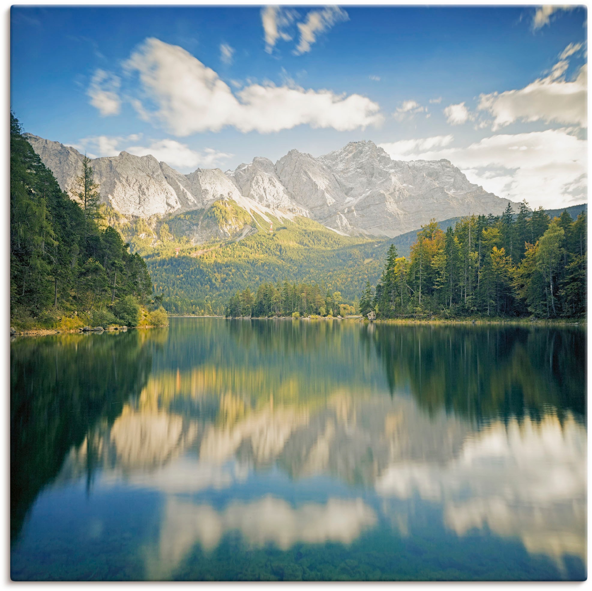 Wandaufkleber Wandbild Alpenbilder, kaufen Größen (1 & Poster »Zugspitze mit versch. Eibsee«, Leinwandbild, oder Artland Alubild, in als St.), online Berge