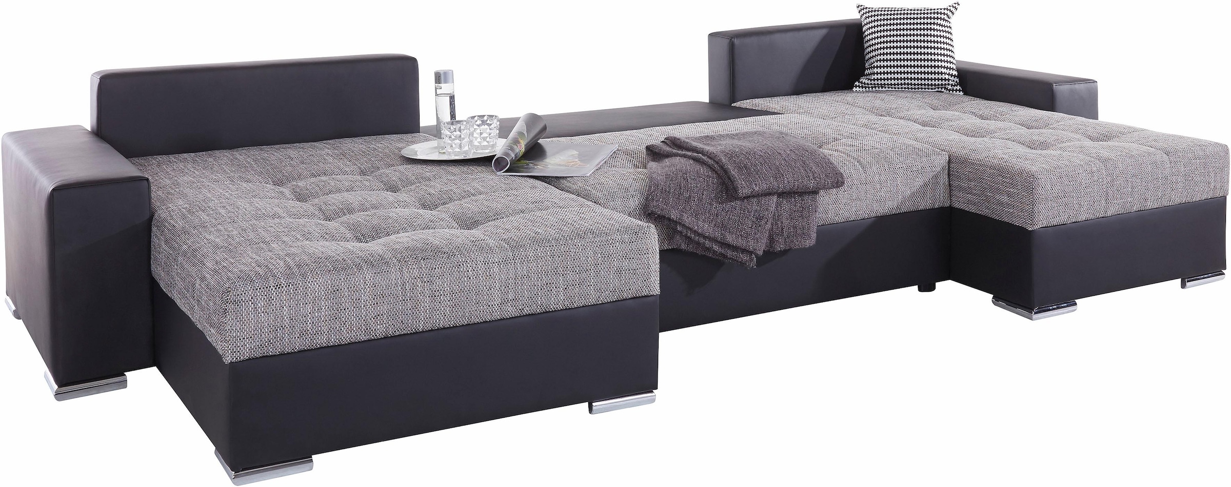 COLLECTION AB Wohnlandschaft »XXL-Josy U-Form, Breite 333 cm, mit 2 Recamieren 77 & 97 cm«, inkl. Bettfunktion, Bettkasten, mit 5 gleich großen Rückenkissen