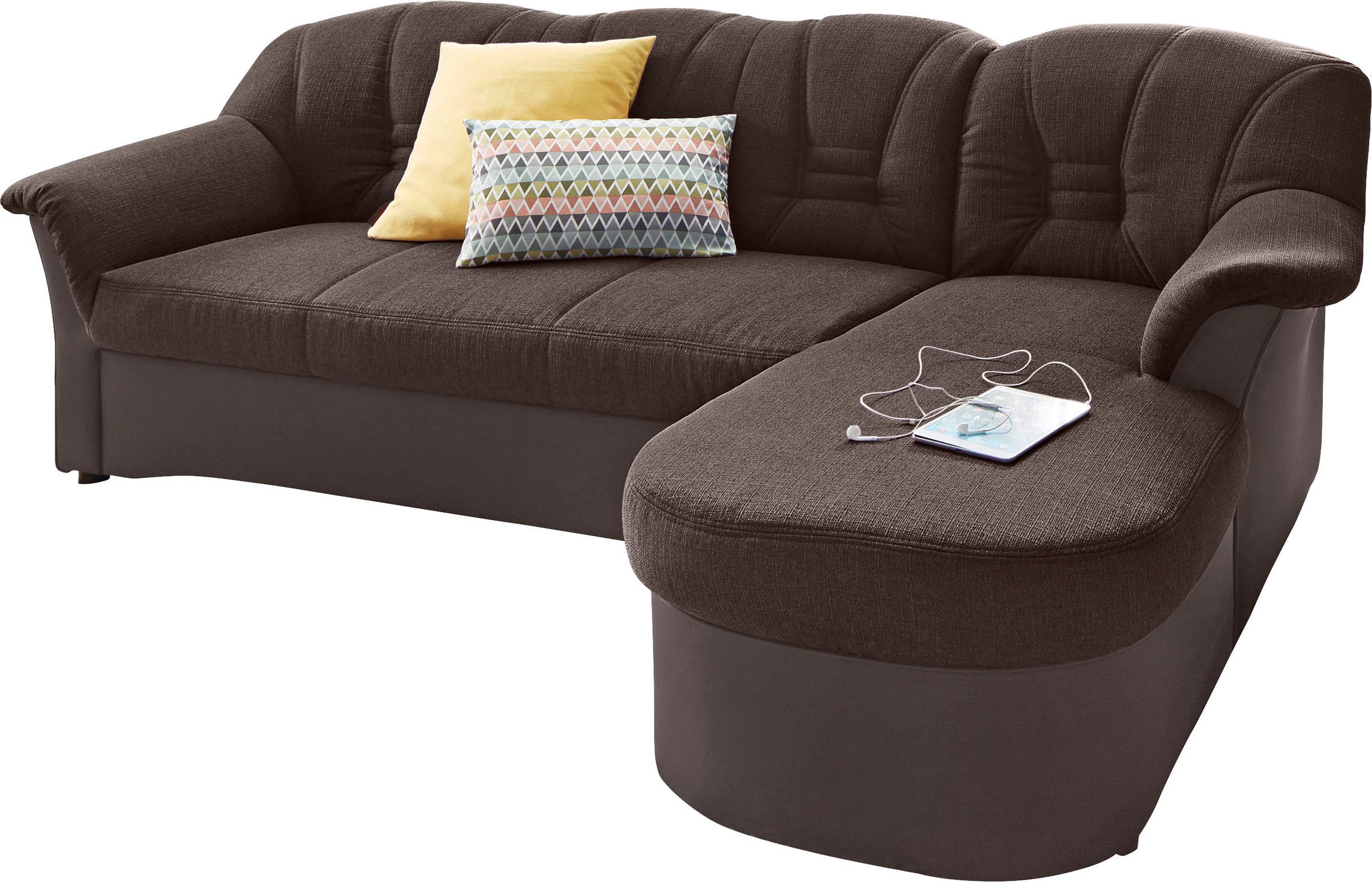 DOMO collection Ecksofa »Elva, zeitlose Formensprache, elegante Rückensteppung, L-Form«, wahlweise mit Bettfunktion und Federkern