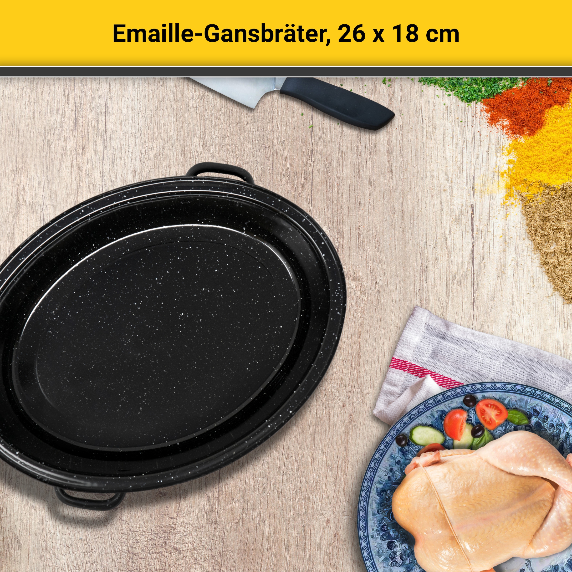 Krüger Bräter »Emaille Gansbräter, gesprenkelt mit Tropfdeckel, 26 x 18 x 7,5 cm« 1 tlg. Emaille