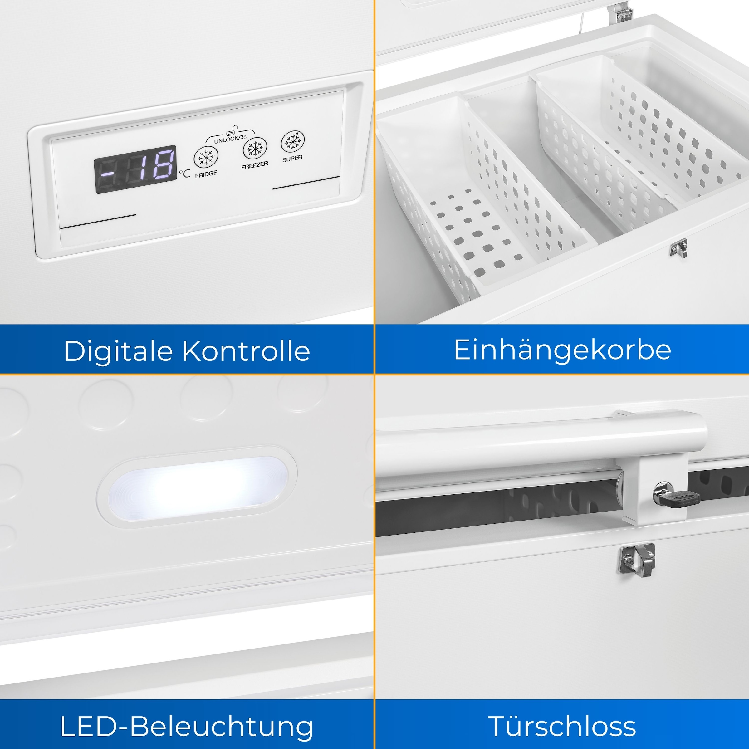 exquisit Gefriertruhe »GT320-HE-041D weiss«, 84,5 cm hoch, 112 cm breit, 308 Liter Nutzinhalt, Schnellgefrierfunktion