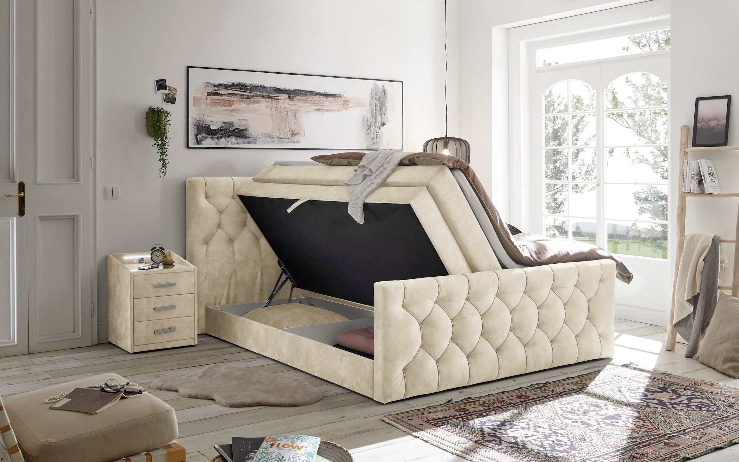 ED EXCITING DESIGN Boxspringbett »"Cashfield", OTTOs Choice! Topseller inkl. zwei Bettkästen & Topper«, erhältlich in den Größen 160x200cm und 180x200cm