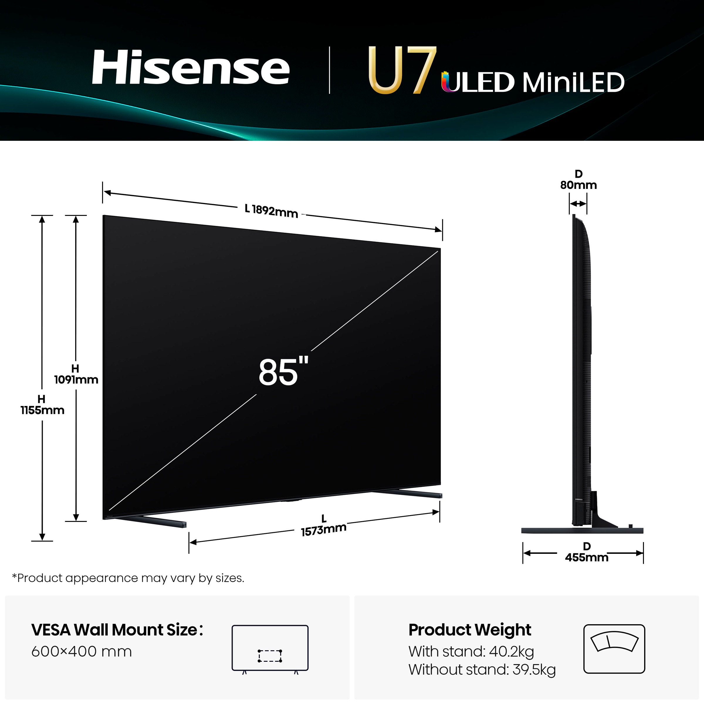 Hisense QLED Mini LED-Fernseher »85U7Q«, 4K Ultra HD, Smart-TV, 4K UHD Mini LED