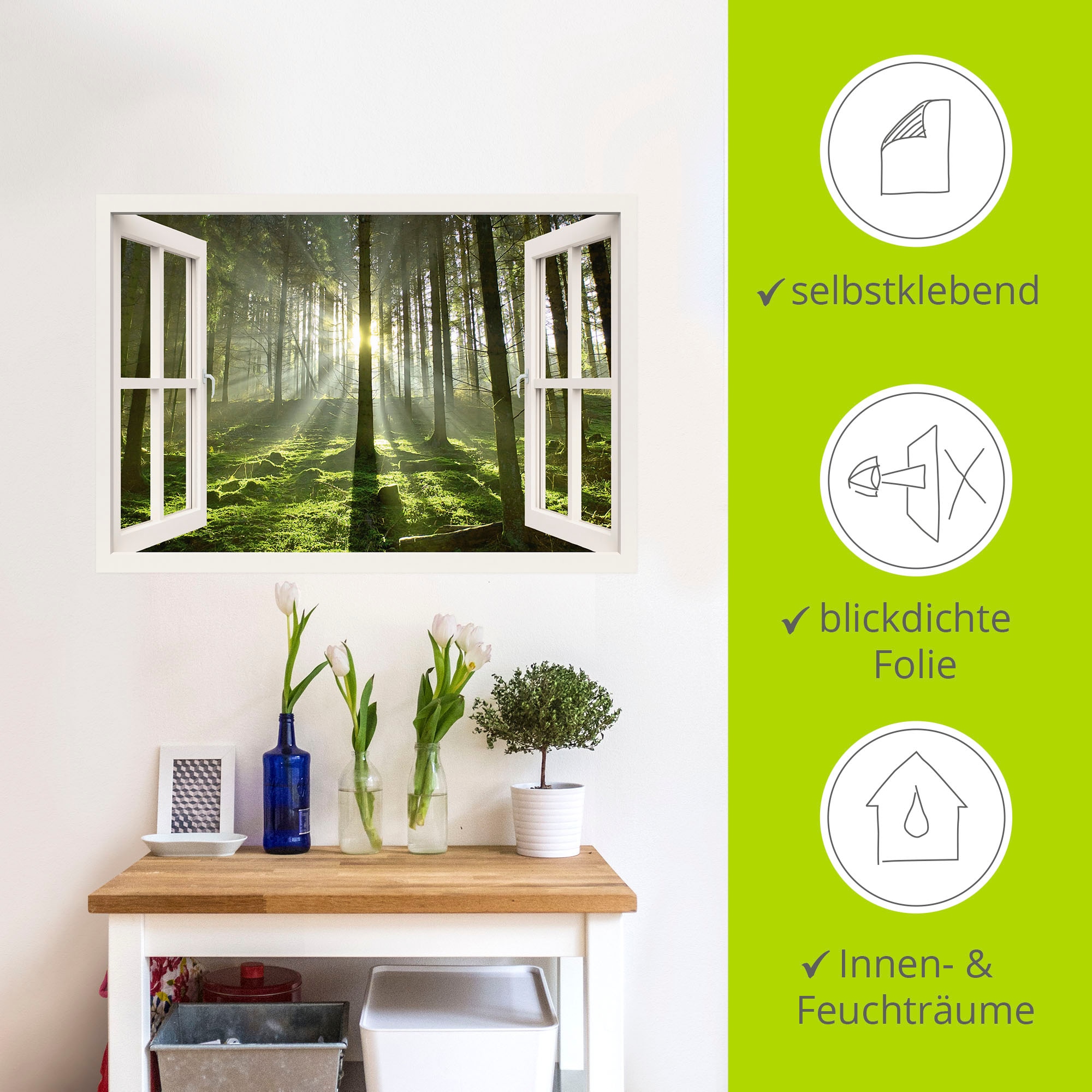 Artland Wandbild »Fensterblick - Wald im Gegenlicht«, Fensterblick, (1 St.), als Poster, Wandaufkleber in verschied. Größen