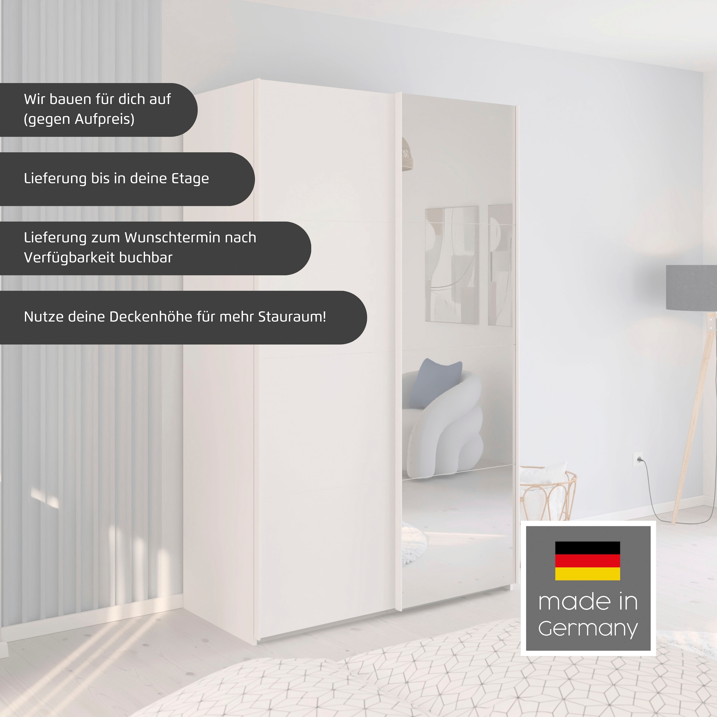 rauch Schwebetürenschrank »Kleiderschrank Schrank Garderobe Schlafzimmerschrank EVELYN«, in elegantem Stil, in 5 Breiten, Griffe in Korpusfarbe MADE IN GERMANY