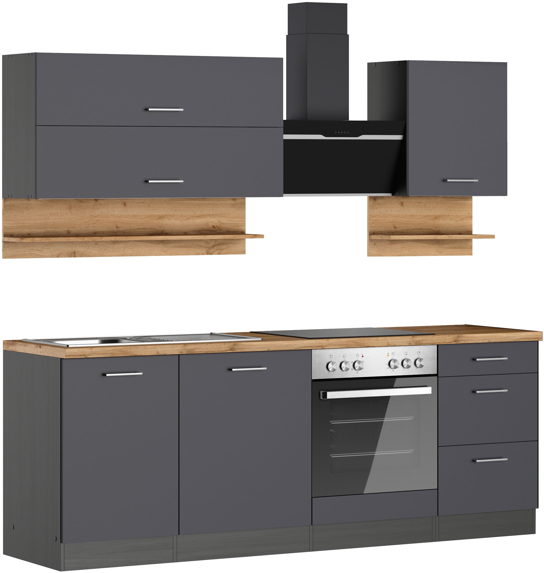 KOCHSTATION Küchenzeile »KS-Milan«, 220 cm breit, robuste Metallauszüge, vi günstig online kaufen