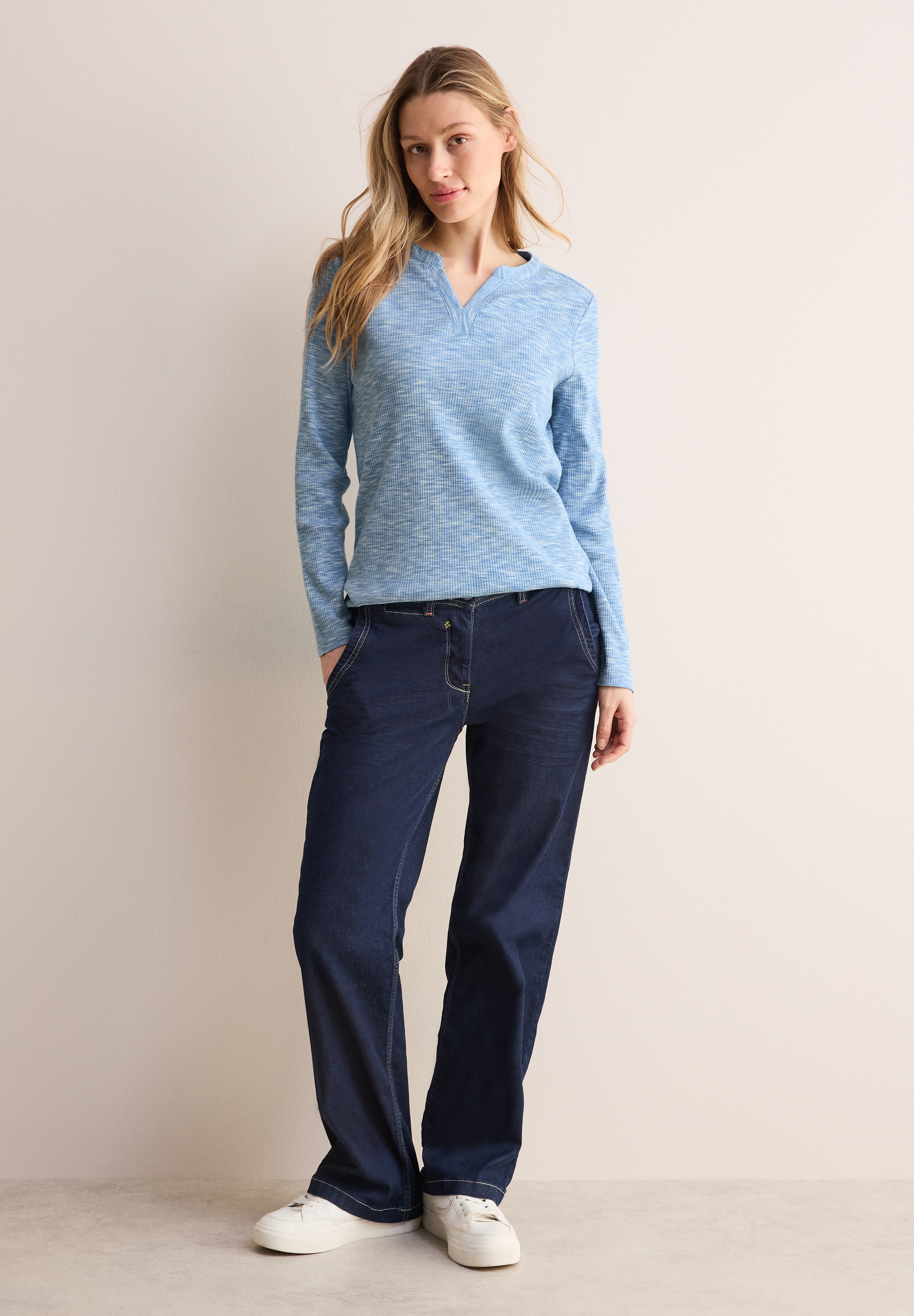 Cecil Langarmshirt, mit Rippstruktur, meliert