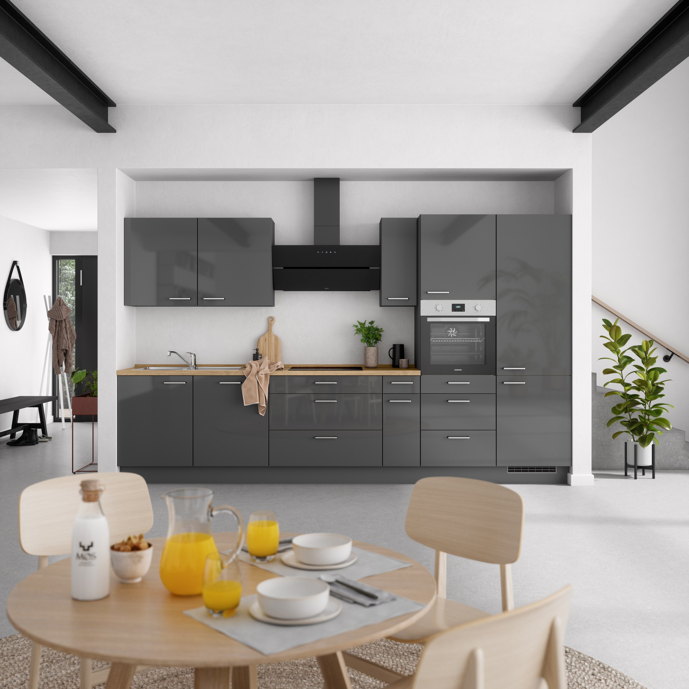 nobilia® Küchenzeile »"Flash II" mit Hochglanz Fronten«, vormontiert, Ausrichtung wählbar, Breite 360 cm, wahlw. mit E-Geräten