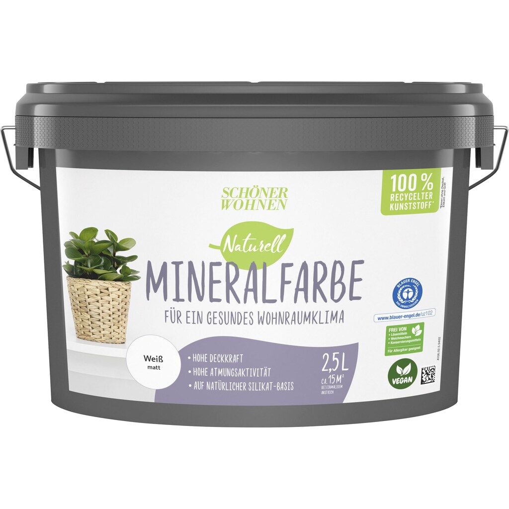 SCHÖNER WOHNEN FARBE Wand- und Deckenfarbe »Naturell Mineralfarbe aus kontrollierten Rohstoffen«, hochdeckende, atmungsaktive Dispersions-Silikat-Wandfarbe