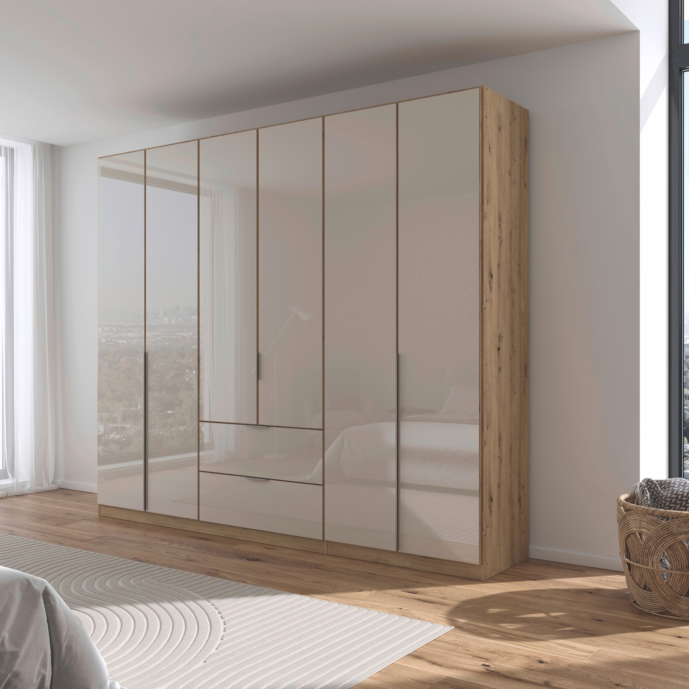 rauch Drehtürenschrank »Kleiderschrank Kleiderschränke Schrank Garderobe AGORDO mit Glasfront«, mit Außenschubkästen, in 6 Breiten und 2 Höhen MADE IN GERMANY